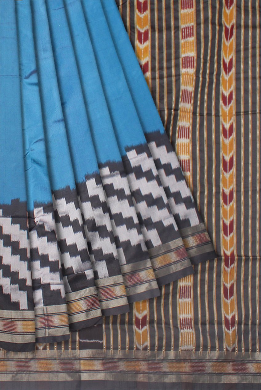 LATEST COLLECTION SKY AND BLACK COLOR PATA SAREE, WITH MATCHING BLOUSE PIECE. - Koshali Arts & Crafts Enterprise