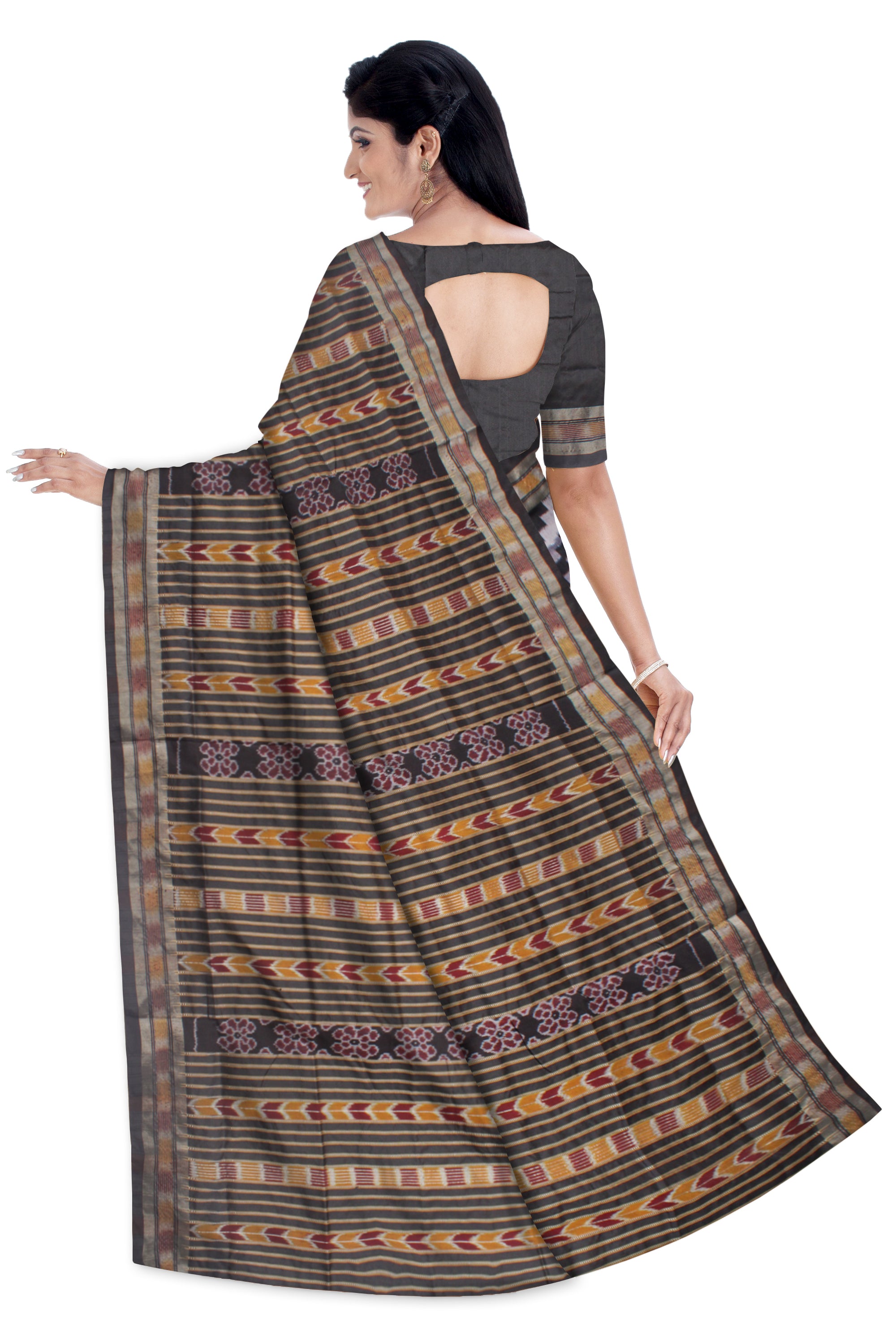 LATEST COLLECTION SKY AND BLACK COLOR PATA SAREE, WITH MATCHING BLOUSE PIECE. - Koshali Arts & Crafts Enterprise