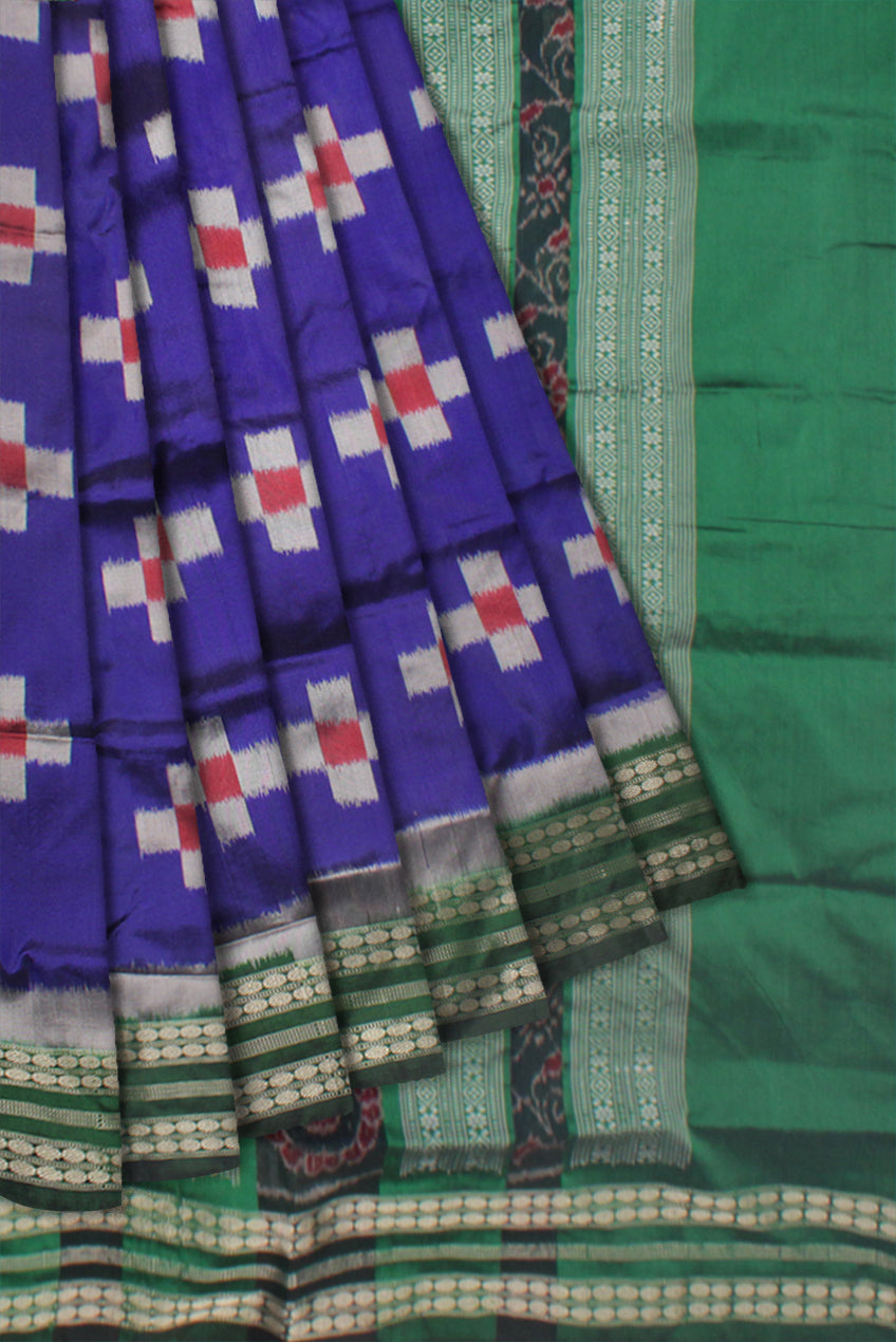 BEST SELLING TARA PATTERN PATA SAREE IS BLUE AND GREEN COLOR BASE,COMES WITH MATCHING BLOUSE PIECE. - Koshali Arts & Crafts Enterprise