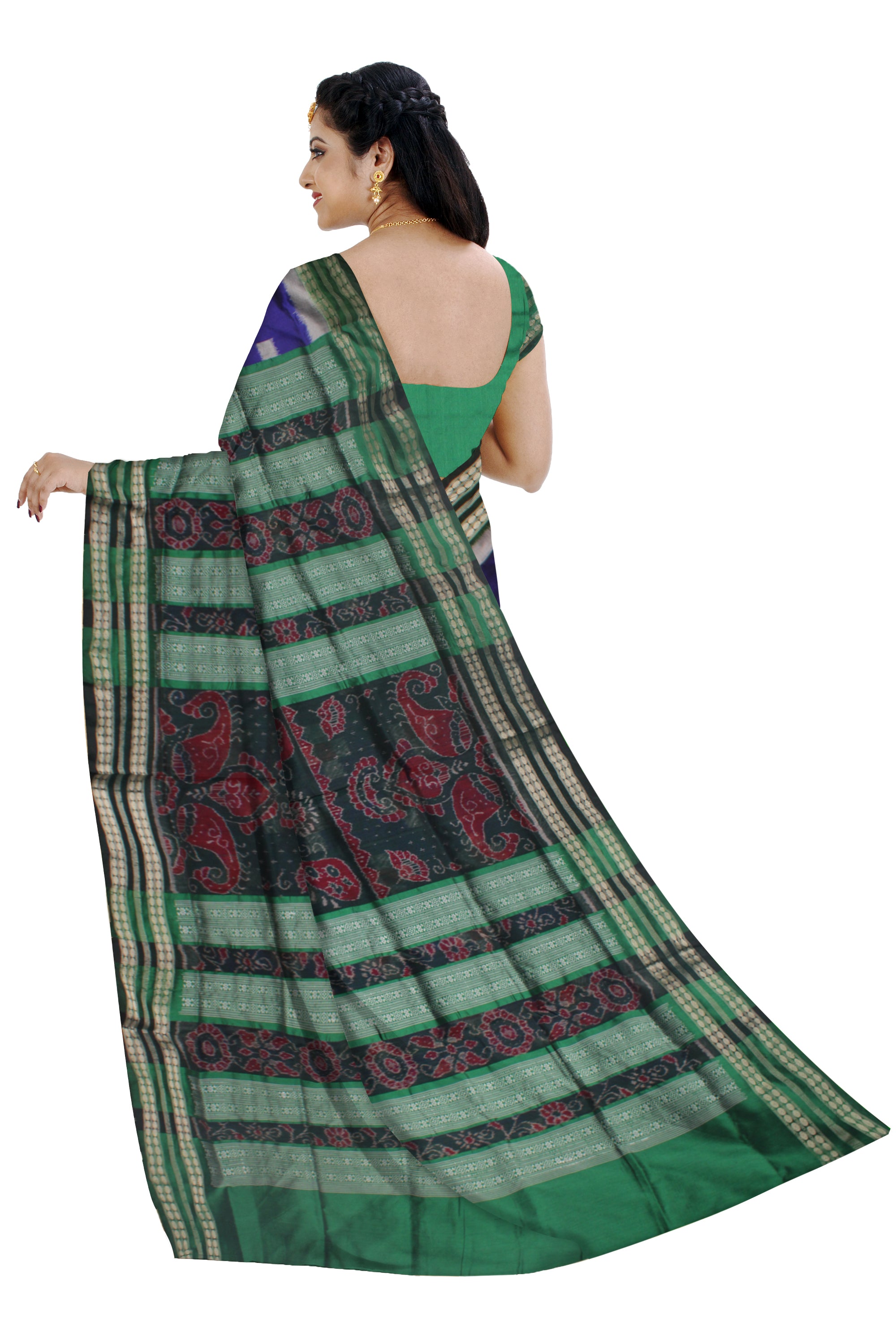 BEST SELLING TARA PATTERN PATA SAREE IS BLUE AND GREEN COLOR BASE,COMES WITH MATCHING BLOUSE PIECE. - Koshali Arts & Crafts Enterprise