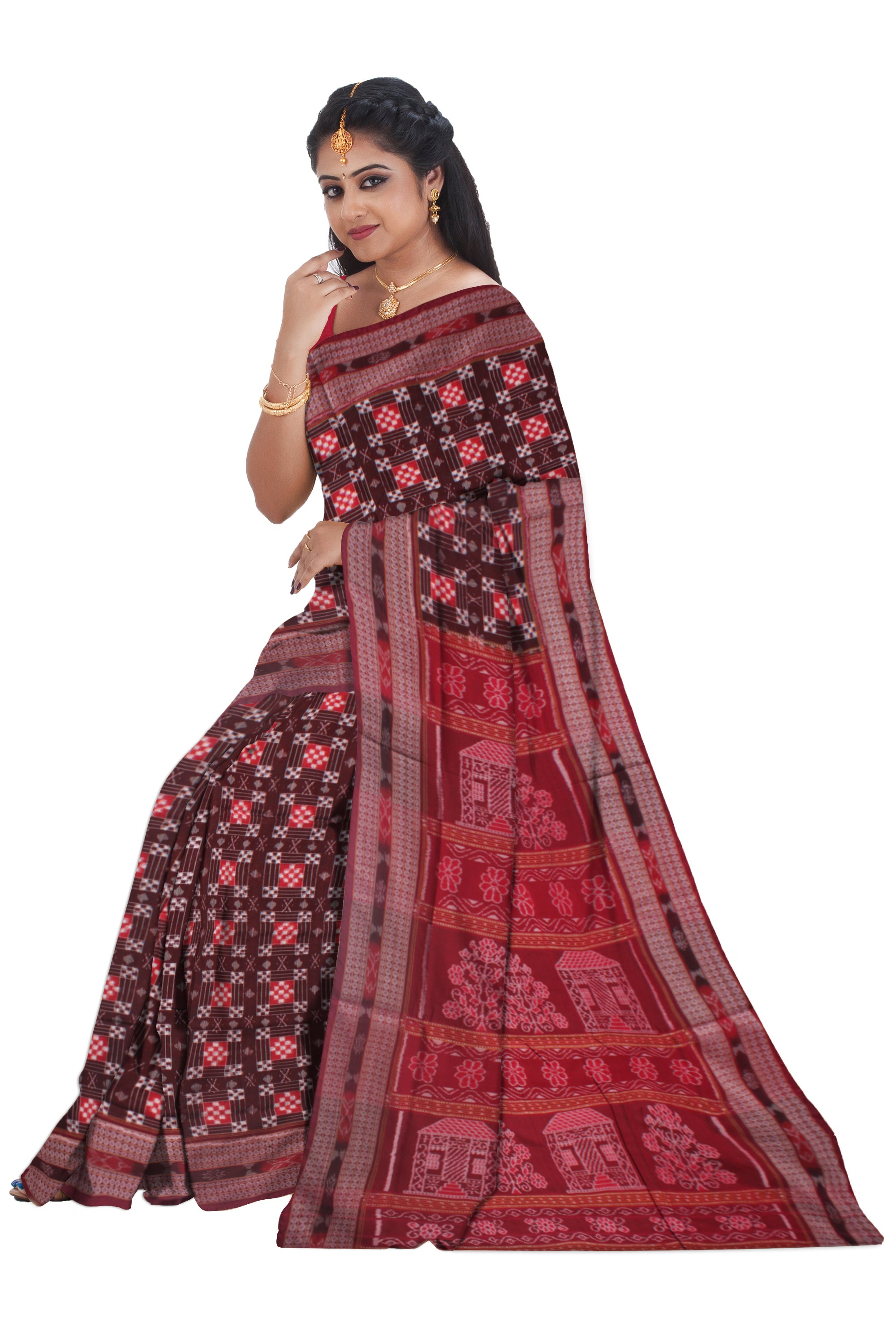 COFFEE AND MAROON COLOR PURE PASAPALI COTTON SAREE,WITHH MATCING BLOUSE PICE. - Koshali Arts & Crafts Enterprise