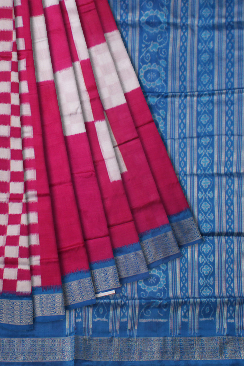 MARRAIGE COLLECTION PURE PASAPALI SILK SAREE IS RANI PINK AND SKY COLOR BASE,WITH BLOUSE PIECE. - Koshali Arts & Crafts Enterprise