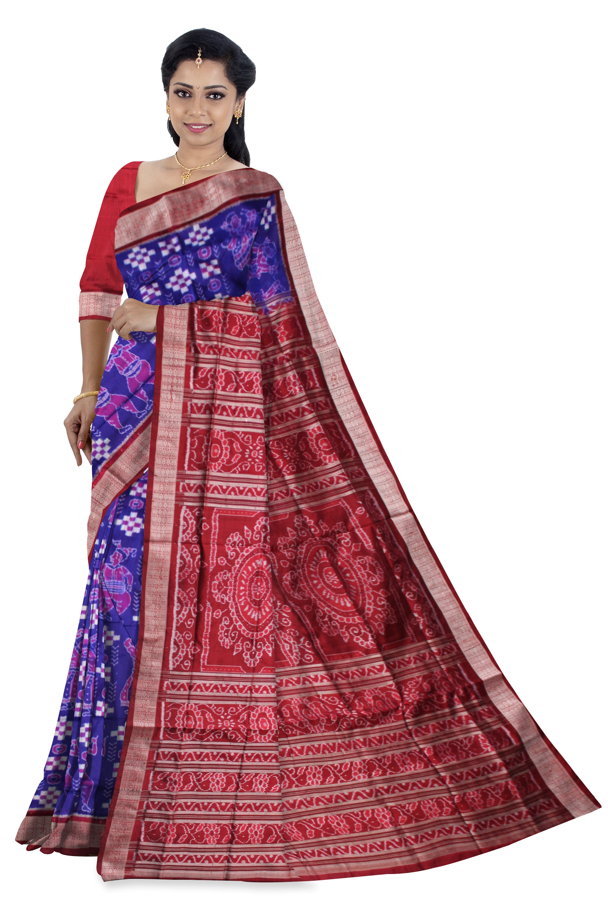 LATEST DESIGN  NARTAKI  WITH PASAPALI PATTERN PURE SILK SAREE IS BLUE AND MAROON COLOR BASE,AVAILABLE WITH MATCHING BLOUSE PIECE. - Koshali Arts & Crafts Enterprise