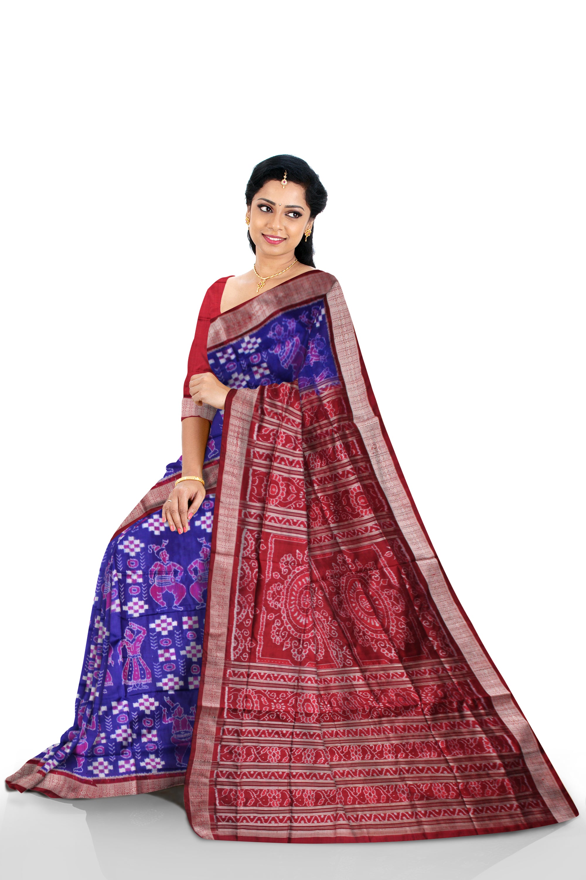 LATEST DESIGN NARTAKI WITH PASAPALI PATTERN PURE SILK SAREE IS BLUE AND MAROON COLOR BASE,AVAILABLE WITH MATCHING BLOUSE PIECE. - Koshali Arts & Crafts Enterprise