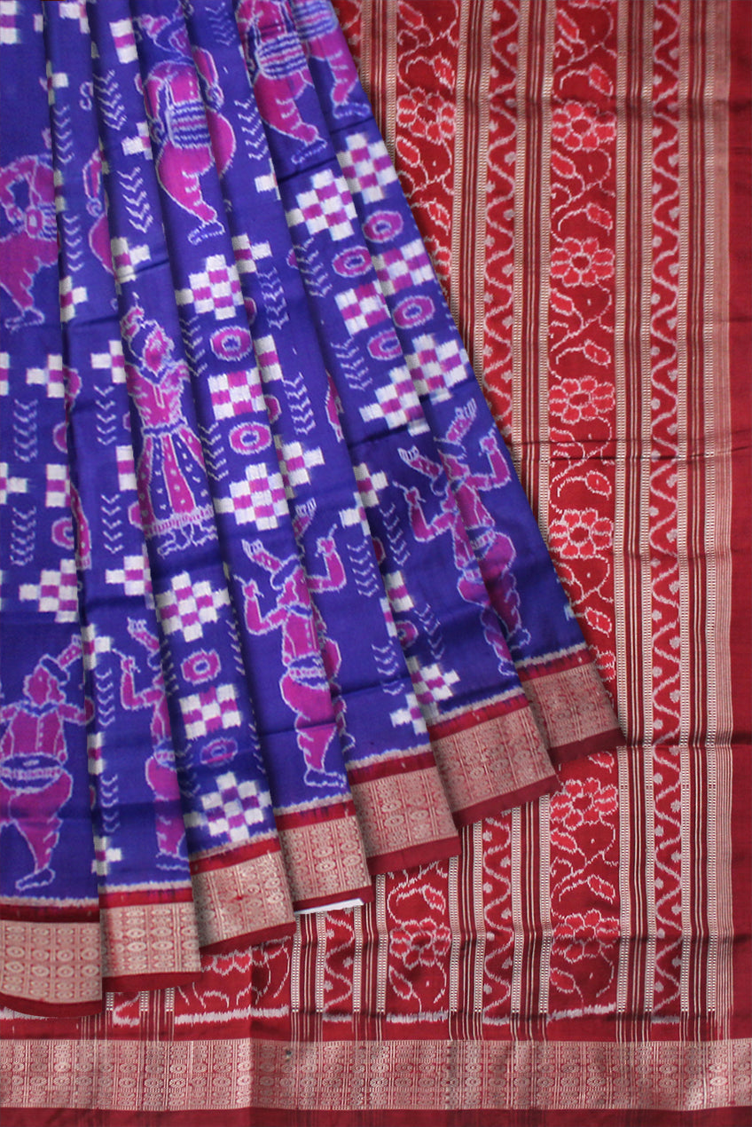 LATEST DESIGN NARTAKI WITH PASAPALI PATTERN PURE SILK SAREE IS BLUE AND MAROON COLOR BASE,AVAILABLE WITH MATCHING BLOUSE PIECE. - Koshali Arts & Crafts Enterprise