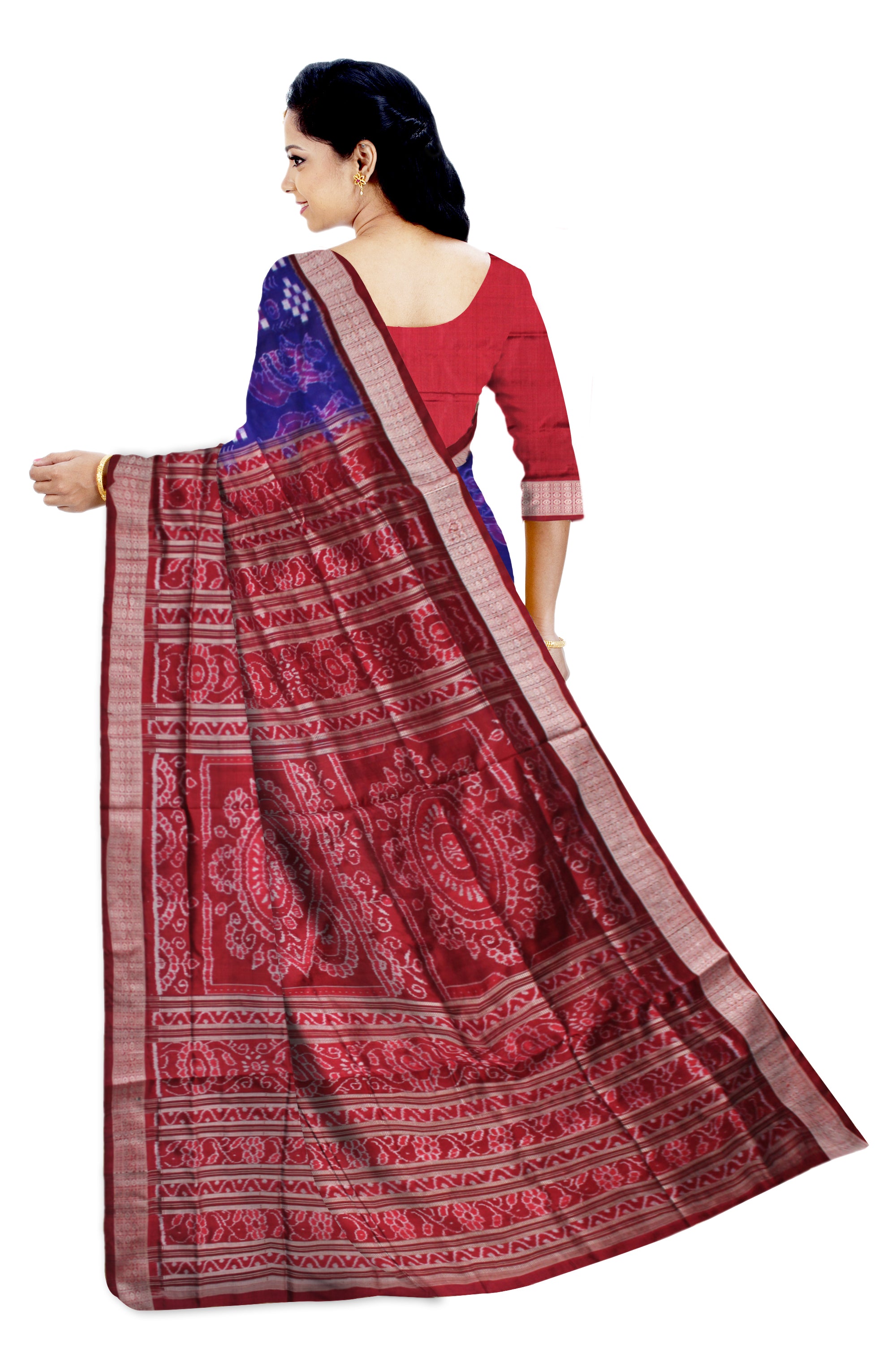 LATEST DESIGN NARTAKI WITH PASAPALI PATTERN PURE SILK SAREE IS BLUE AND MAROON COLOR BASE,AVAILABLE WITH MATCHING BLOUSE PIECE. - Koshali Arts & Crafts Enterprise