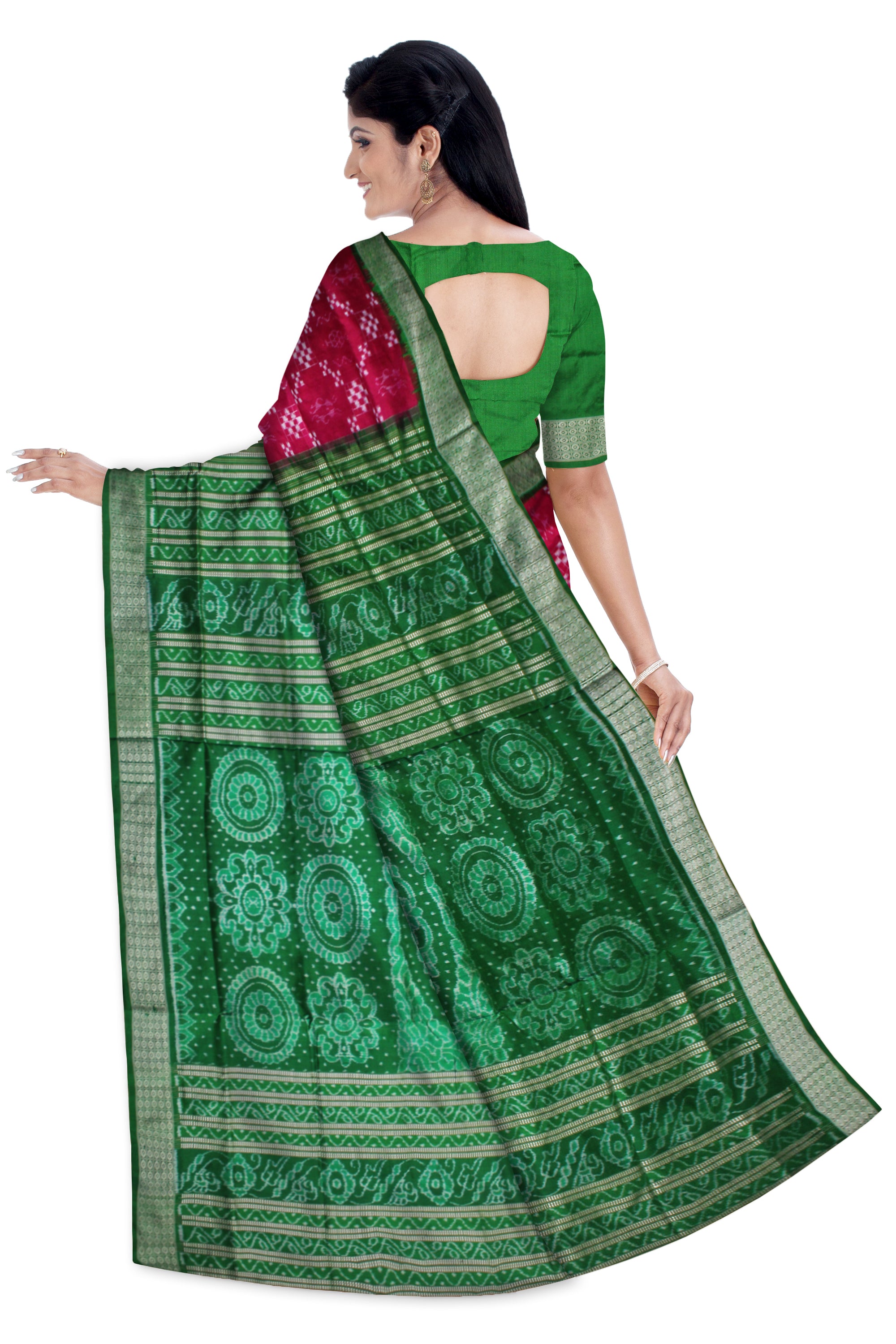 LATEST COLLECTION PURE  PASAPALI SILK SAREE IS RANI PINK AND GREEN COLOR BASE,ATTACHED WITH MATCHING BLOUSE PIECE. - Koshali Arts & Crafts Enterprise