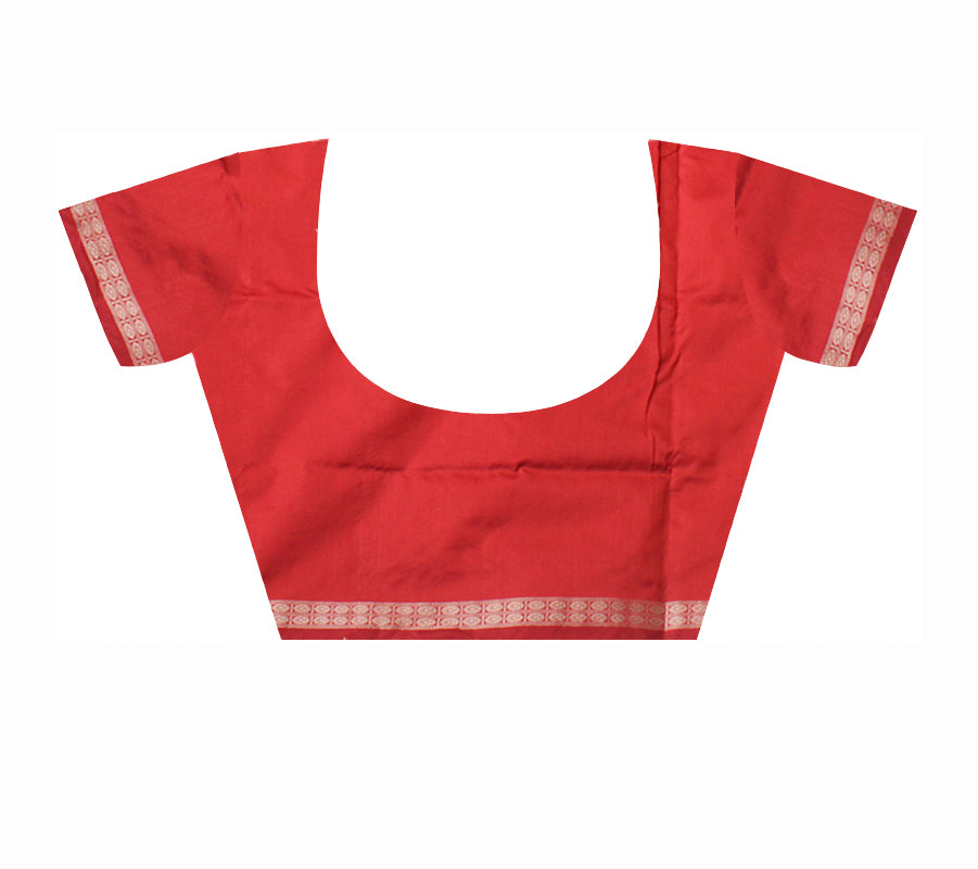 YELLOW AND RED COLOR SMALL BOOTY PATTERN PATA SAREE, WITH MATCHIG BLOUSE PIECE. - Koshali Arts & Crafts Enterprise