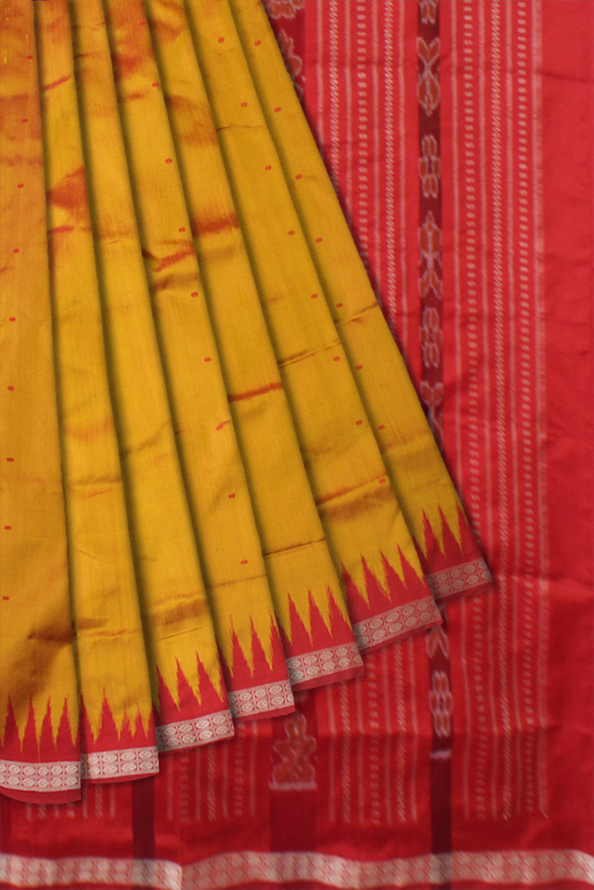 YELLOW AND RED COLOR SMALL BOOTY PATTERN PATA SAREE, WITH MATCHIG BLOUSE PIECE. - Koshali Arts & Crafts Enterprise