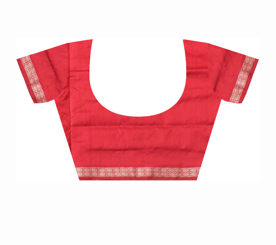 SMALL BORDER PLAIN PATA SAREE IS SILVER AND RED COLOR BASE,COMES WITH MATCHING BLOUSE PIECE. - Koshali Arts & Crafts Enterprise