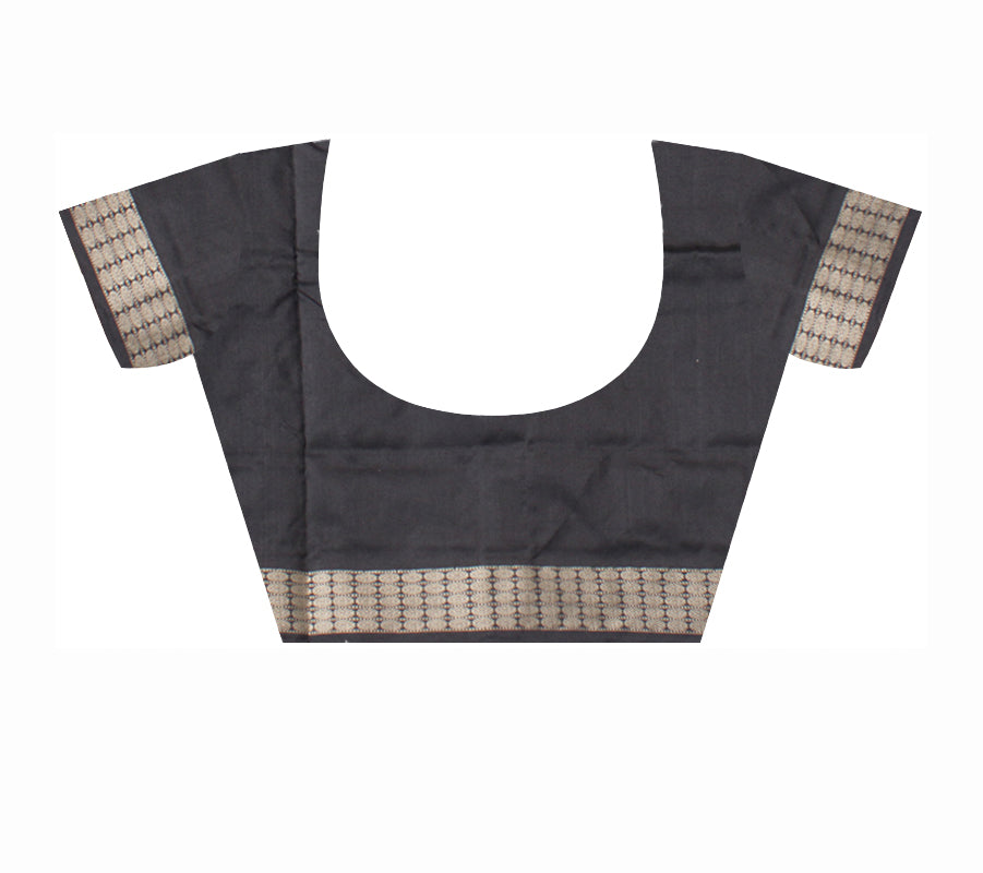 SKY AND BLACK COLOR SMALL BOOTY PATTERN PATA SAREE,WITH MATCHING BLOUSE PIECE. - Koshali Arts & Crafts Enterprise