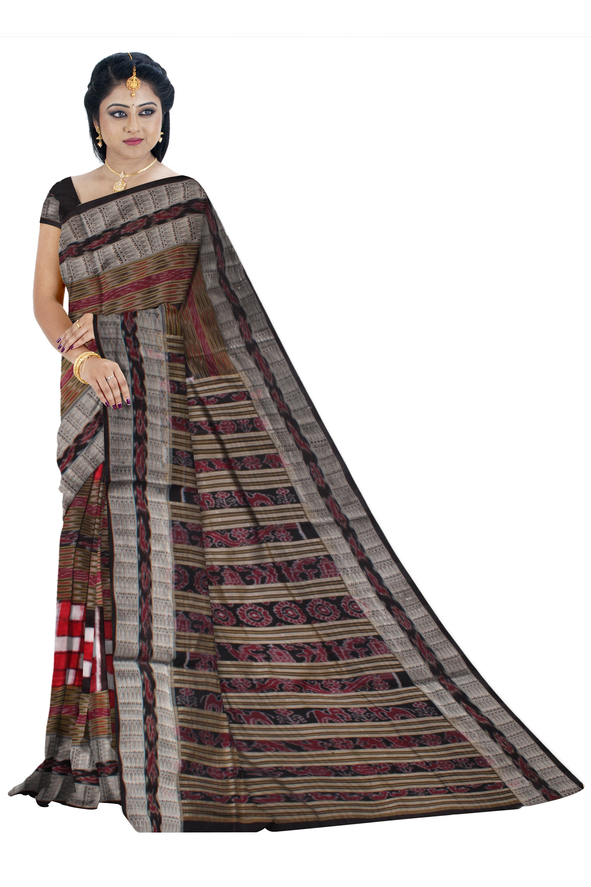 LATEST COLLECTION BICHITRAPURI PURE SILK SAREE IS BLACK AND RED  COLOR BASE,COMES WITH MATCHING BLOUSE PIECE, - Koshali Arts & Crafts Enterprise