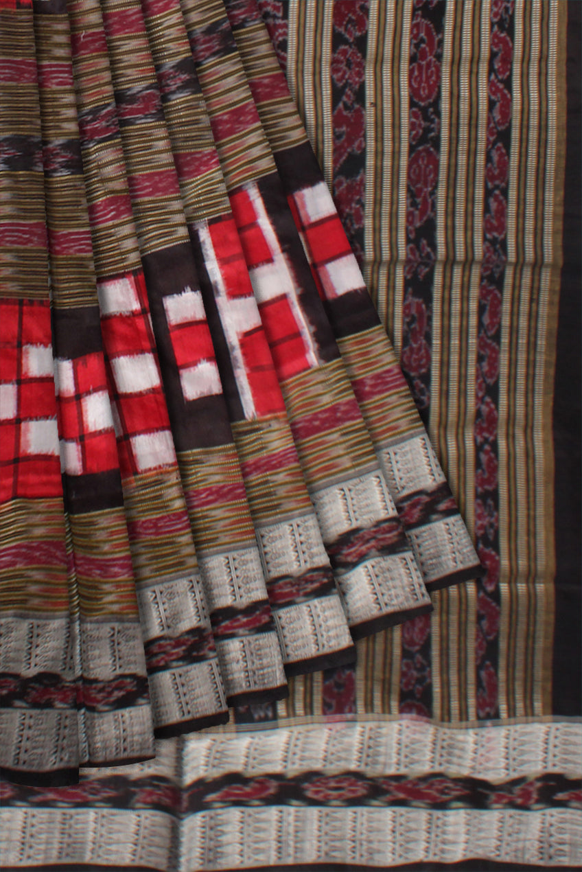 LATEST COLLECTION BICHITRAPURI PURE SILK SAREE IS BLACK AND RED  COLOR BASE,COMES WITH MATCHING BLOUSE PIECE, - Koshali Arts & Crafts Enterprise