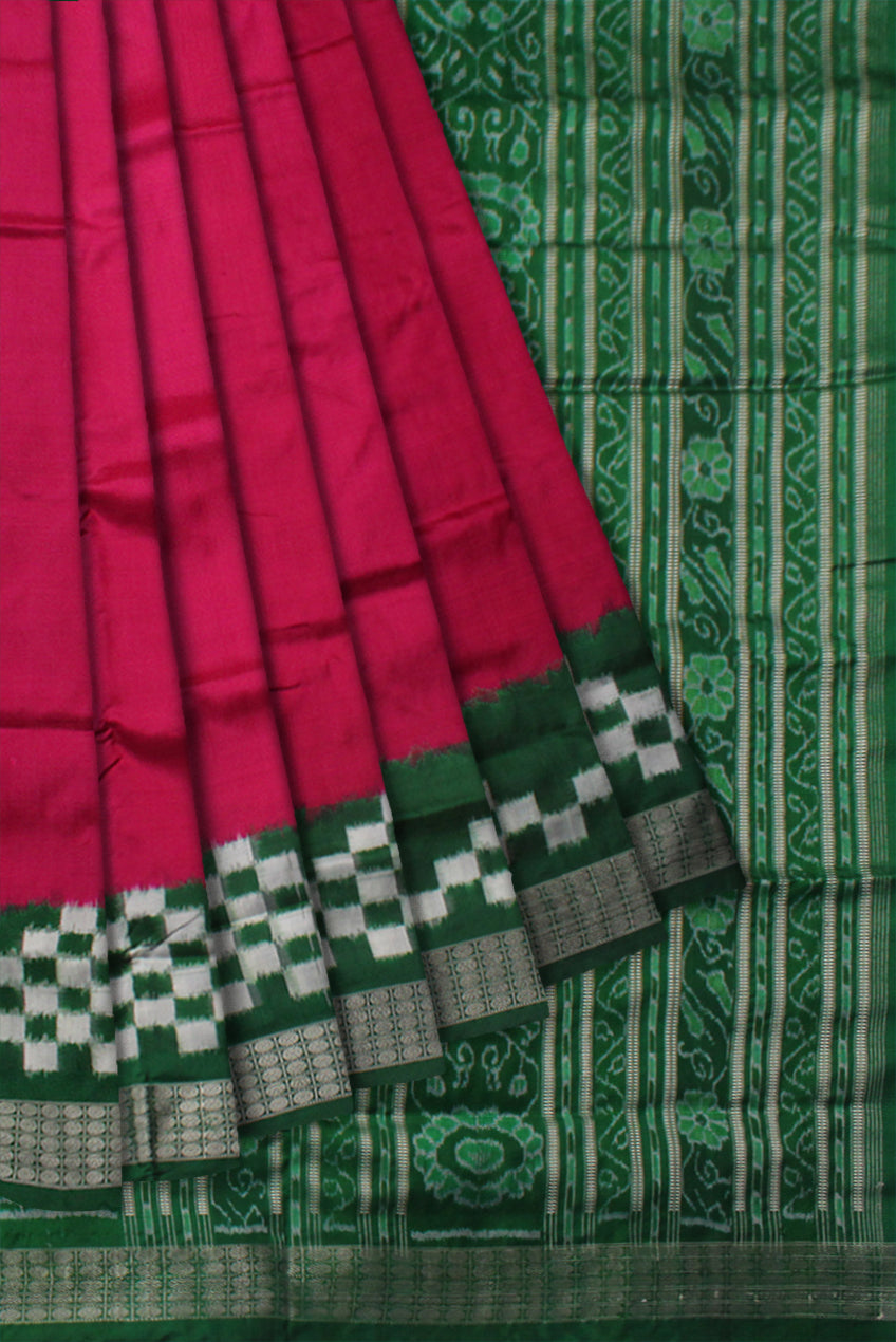 LATEST DHADI PASAPALI PATTERN PURE SILK SAREE IS  RANI-PINK AND GREEN COLOR BASE,ATTACHED WITH MATCHING BLOUSE PIECE. - Koshali Arts & Crafts Enterprise