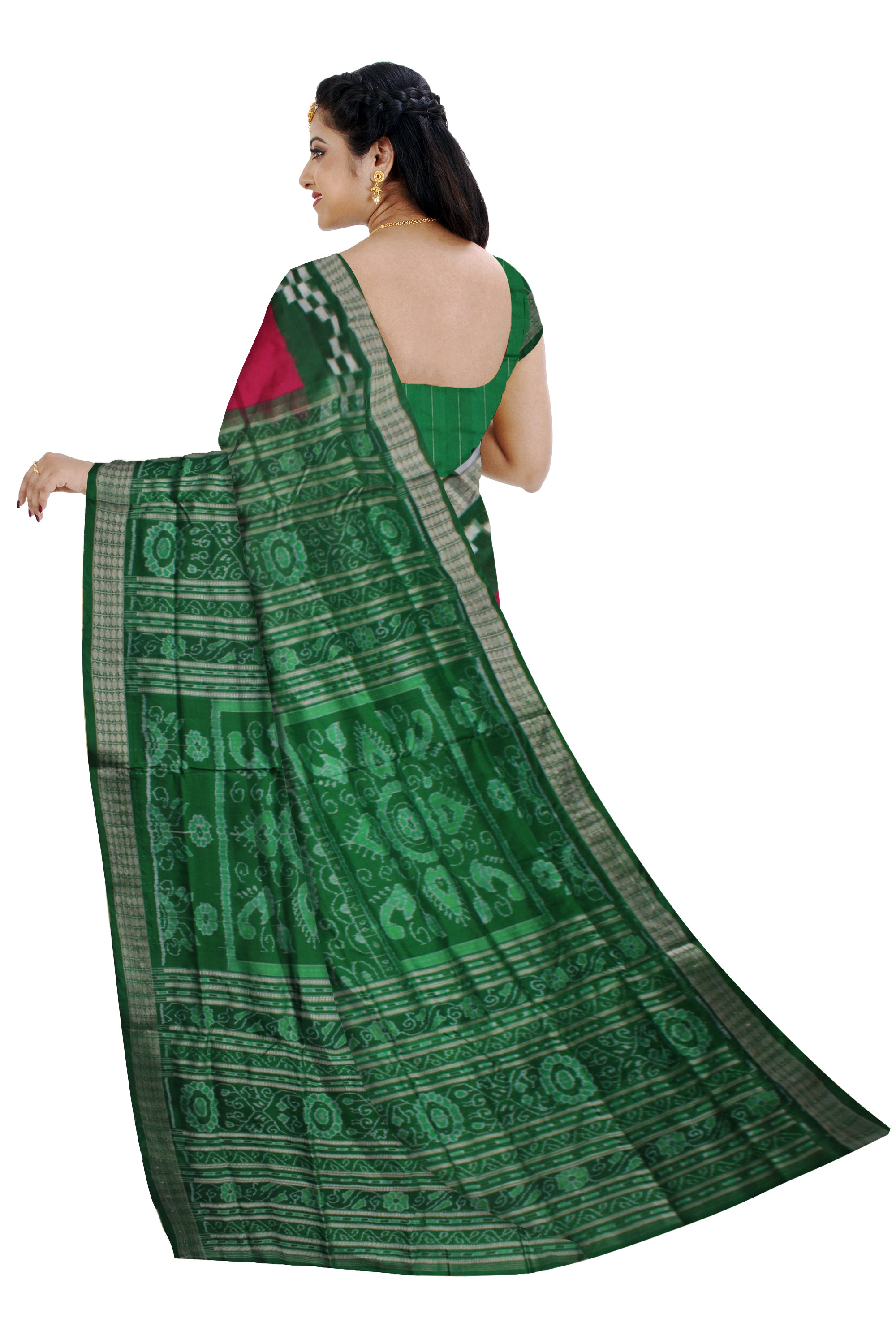 LATEST DHADI PASAPALI PATTERN PURE SILK SAREE IS  RANI-PINK AND GREEN COLOR BASE,ATTACHED WITH MATCHING BLOUSE PIECE. - Koshali Arts & Crafts Enterprise