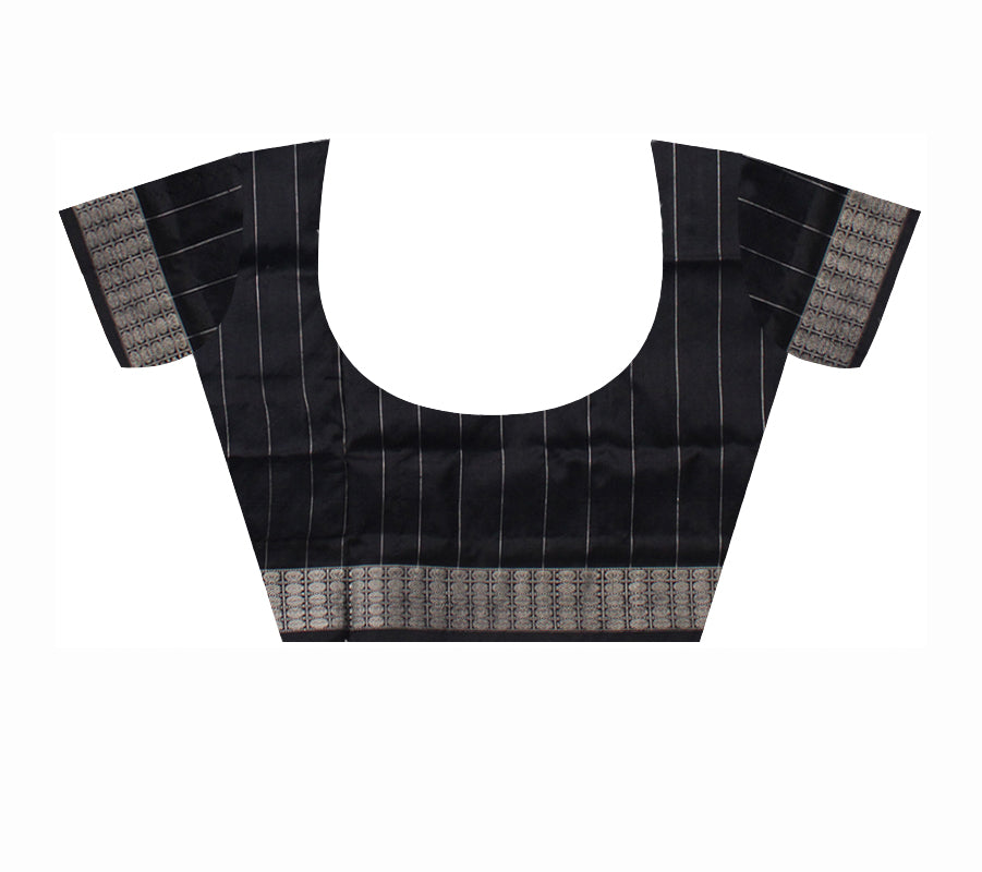 TRAIDITIONAL TERRACOTTA PATTERN PALLU WITH BORDER PASAPALI PATTERN PURE SILK SAREE IS BLUE AND BLACK COLOR BASE,WITH BLOUSE PIECE. - Koshali Arts & Crafts Enterprise