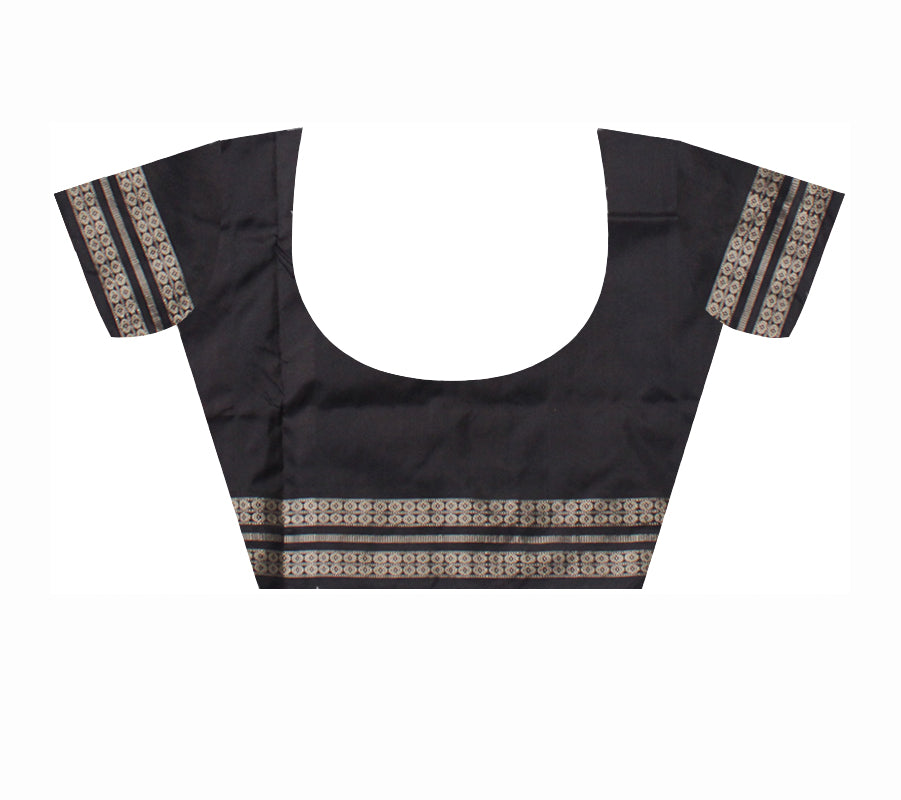 BLUE,MAROON AND BLACK COLOR BASE BODY PLAIN WITH PALLU DOLL PRINT PATTERN PATA SAREE, WITH MATCHING BLOUSE PIECE. - Koshali Arts & Crafts Enterprise