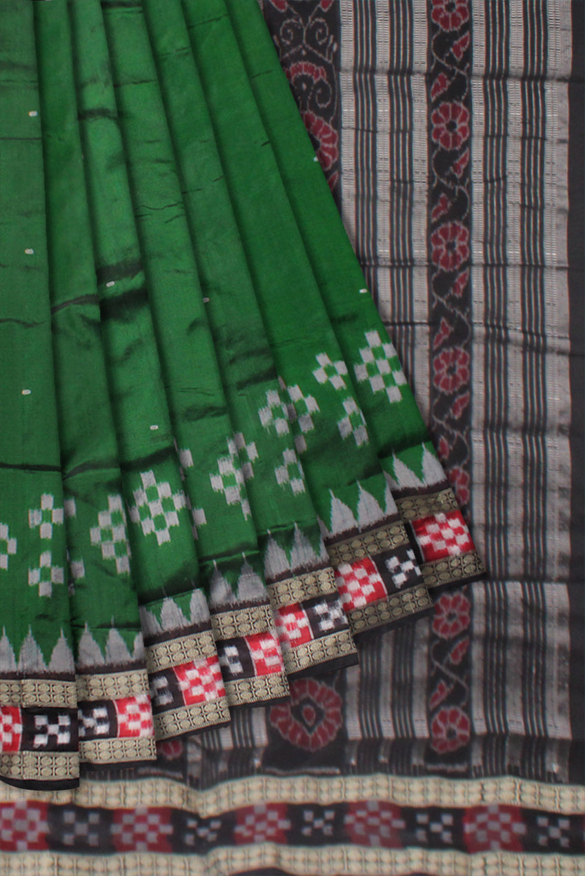 GREEN AND BLACK COLOR DHADI SAPTA PATTERN PATA SAREE,COMES WITH MATCHING BLOUSE PIECE. - Koshali Arts & Crafts Enterprise