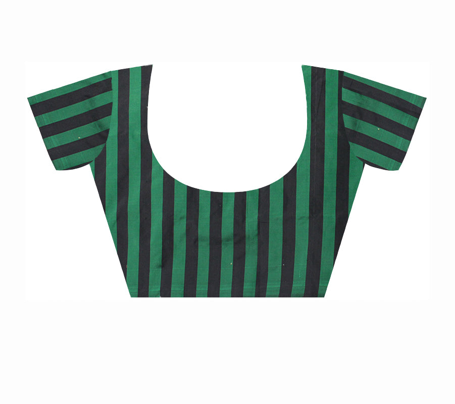 DARK GREEN AND BLACK COLOR BASE PATLI DESIGN KARGIL PATA SAREE,WITH MATCHING BLOUSE PIECE. - Koshali Arts & Crafts Enterprise
