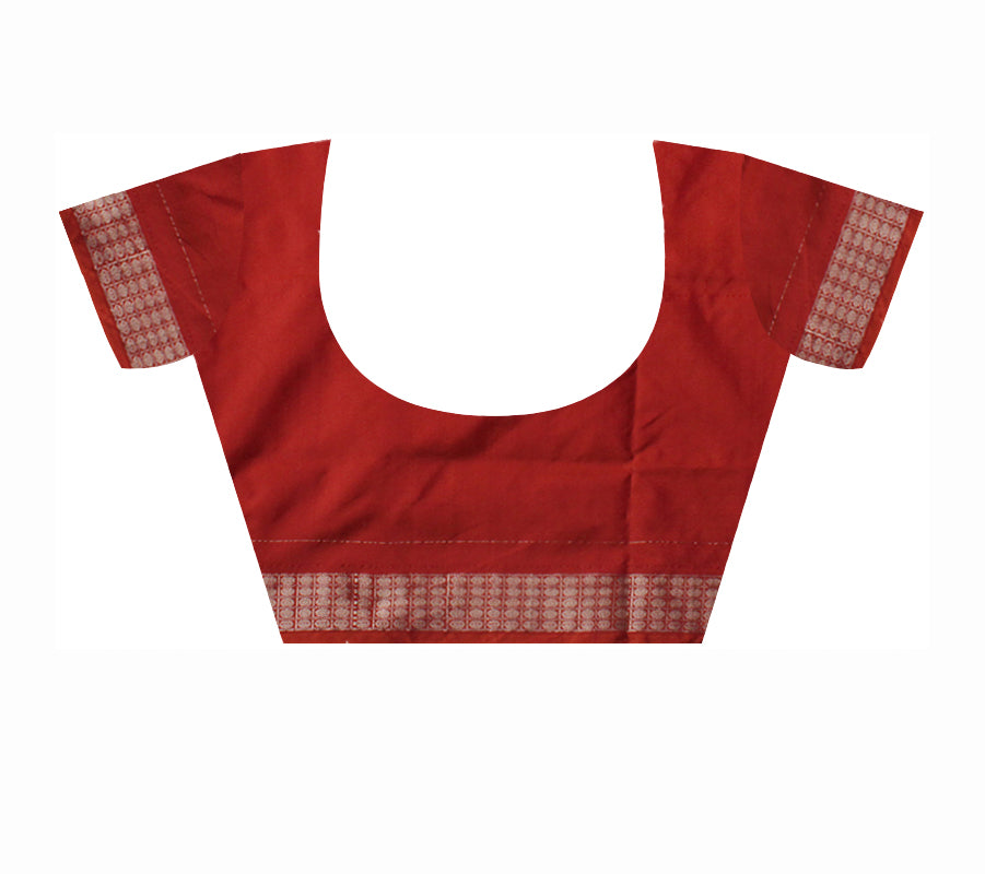 TRADITIONAL TERRACOTTA WITH VILLAGE PATTERN PATA SAREE IS ORANGE AND MAROON COLOR BASE,ATTACHED WITH MATCHING BLOUSE PIECE. - Koshali Arts & Crafts Enterprise