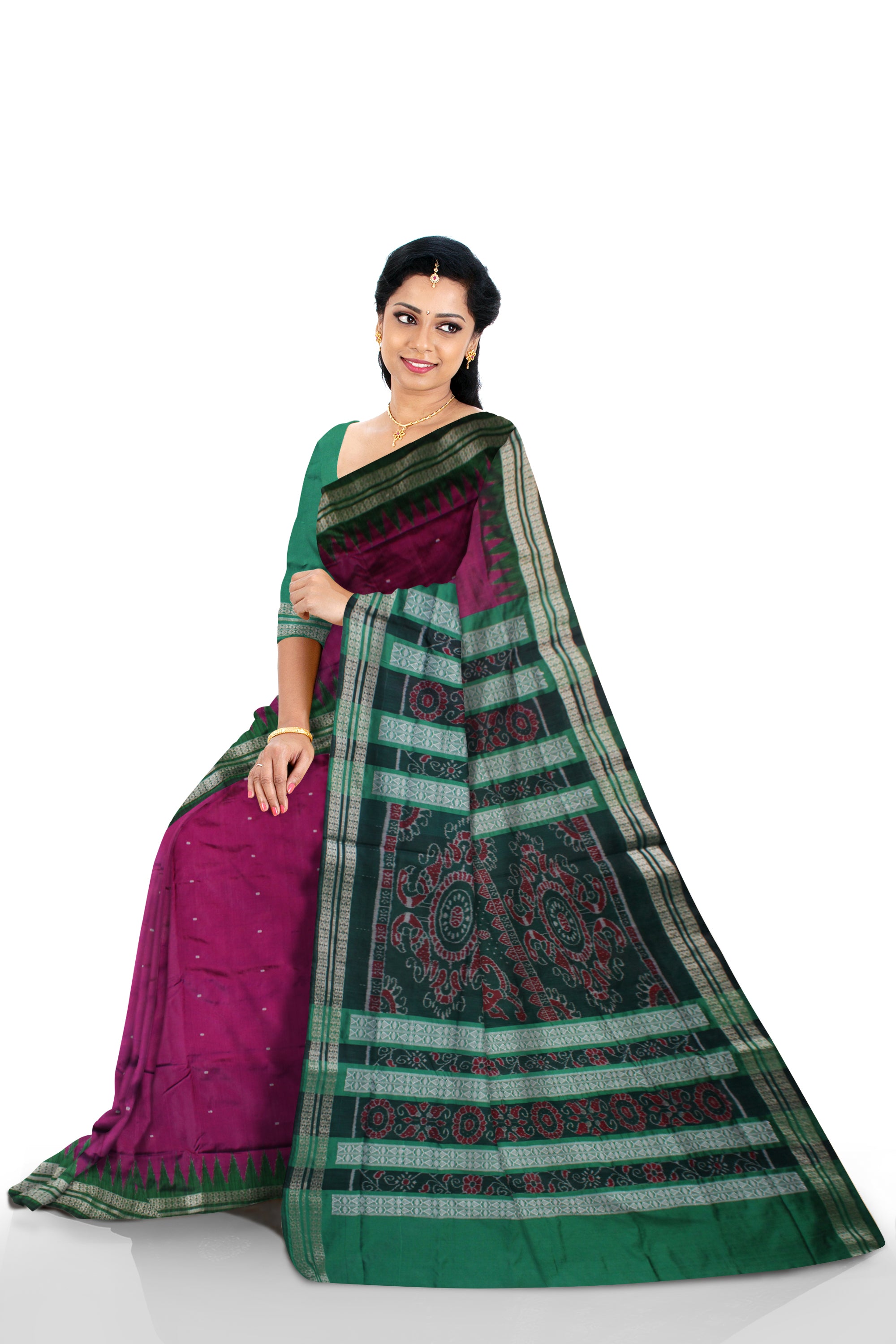 HANDLOOM SILK SAREE IS PINK AND GREEN COMBINATION WITH MATCHING BLOUSE PIECE. - Koshali Arts & Crafts Enterprise
