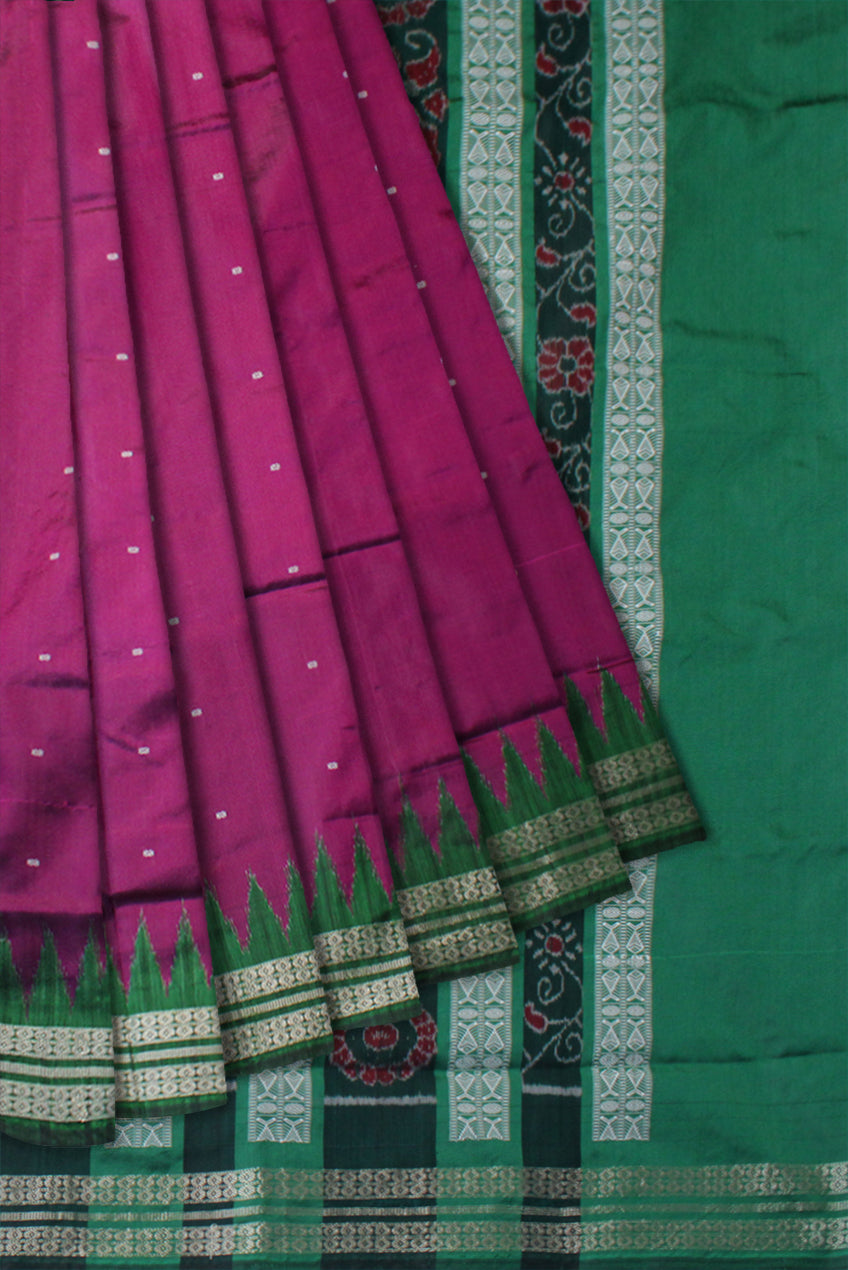 HANDLOOM SILK SAREE IS PINK AND GREEN COMBINATION WITH MATCHING BLOUSE PIECE. - Koshali Arts & Crafts Enterprise