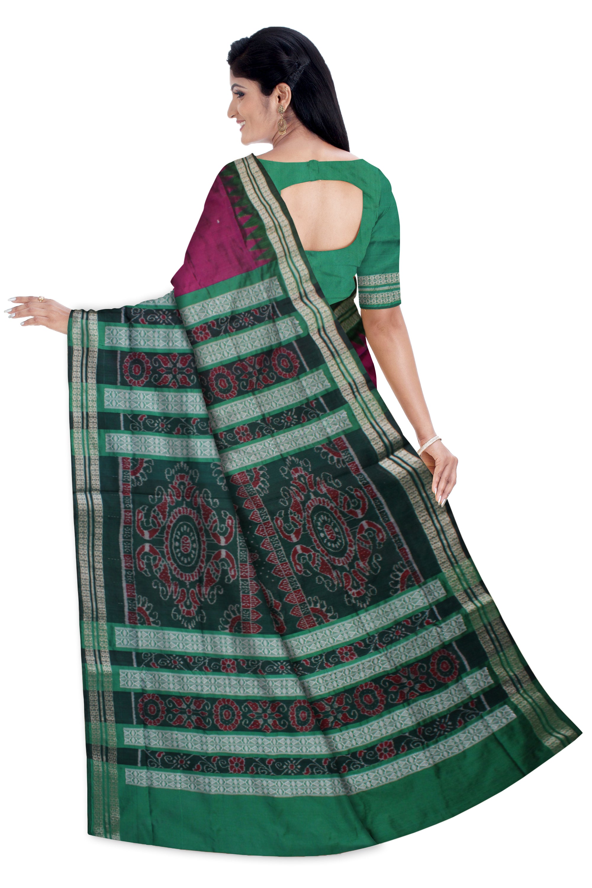 HANDLOOM SILK SAREE IS PINK AND GREEN COMBINATION WITH MATCHING BLOUSE PIECE. - Koshali Arts & Crafts Enterprise