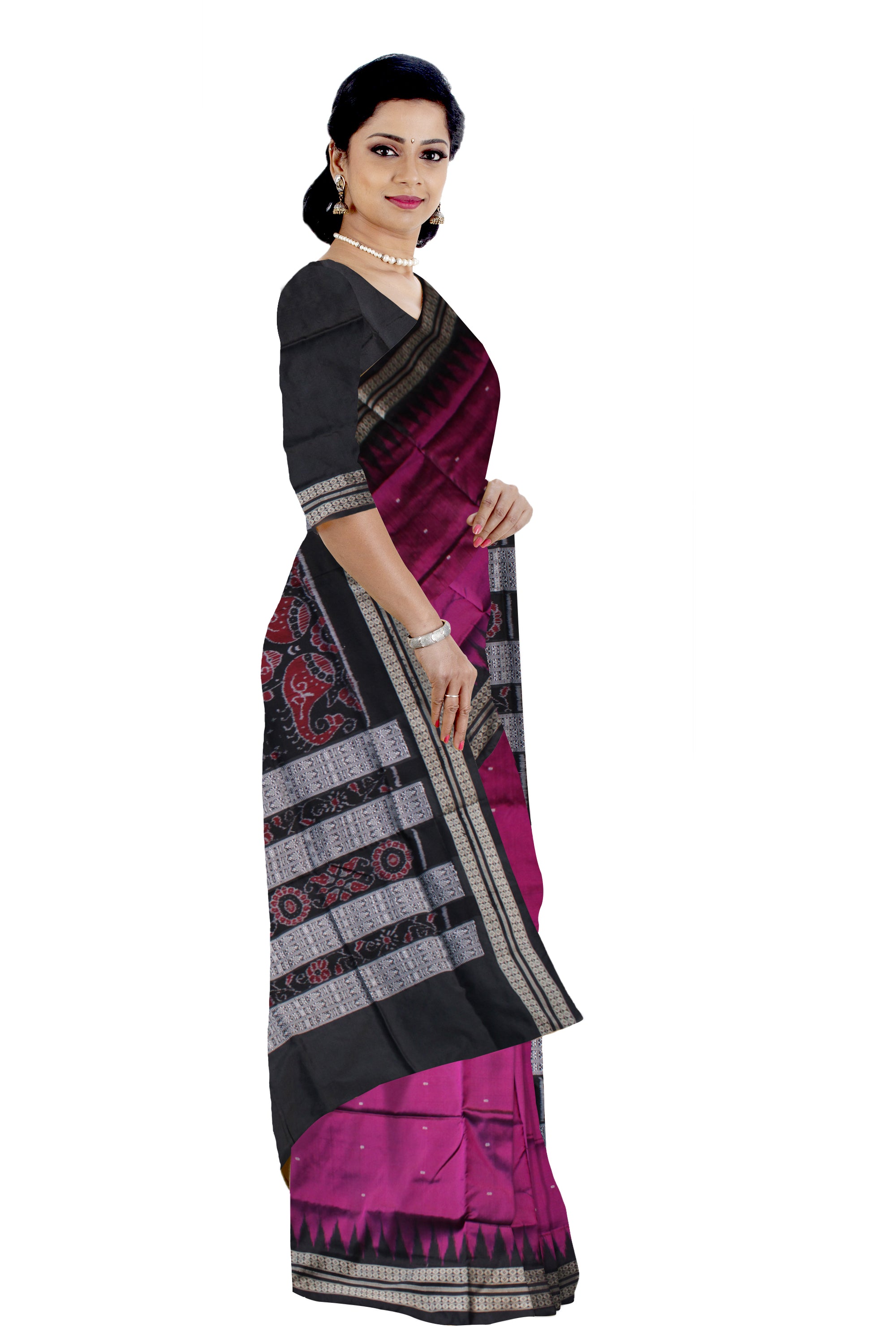 RANI PINK AND BLACK COLOR PLAIN PATA SAREE, WITH MATCHING BLOUSE PIECE. - Koshali Arts & Crafts Enterprise
