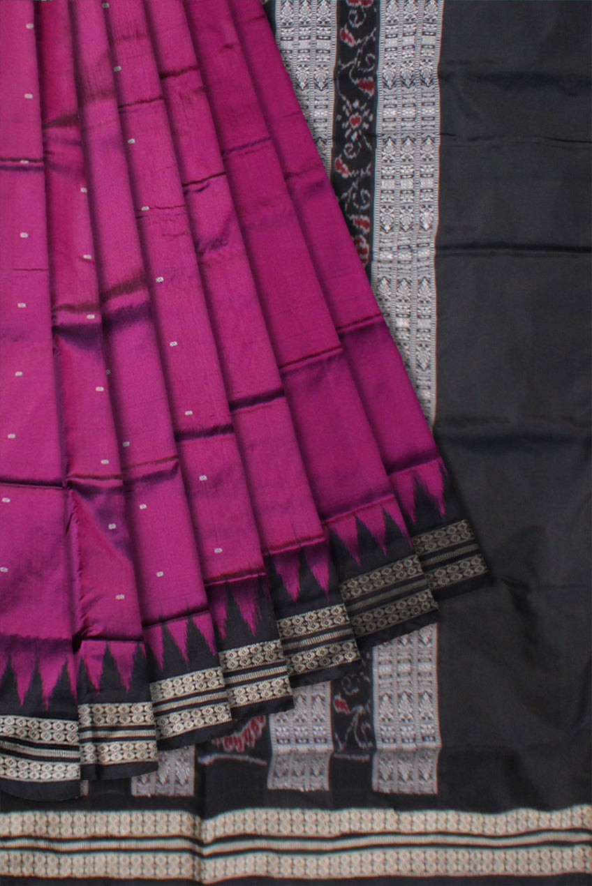 RANI PINK AND BLACK COLOR PLAIN PATA SAREE, WITH MATCHING BLOUSE PIECE. - Koshali Arts & Crafts Enterprise