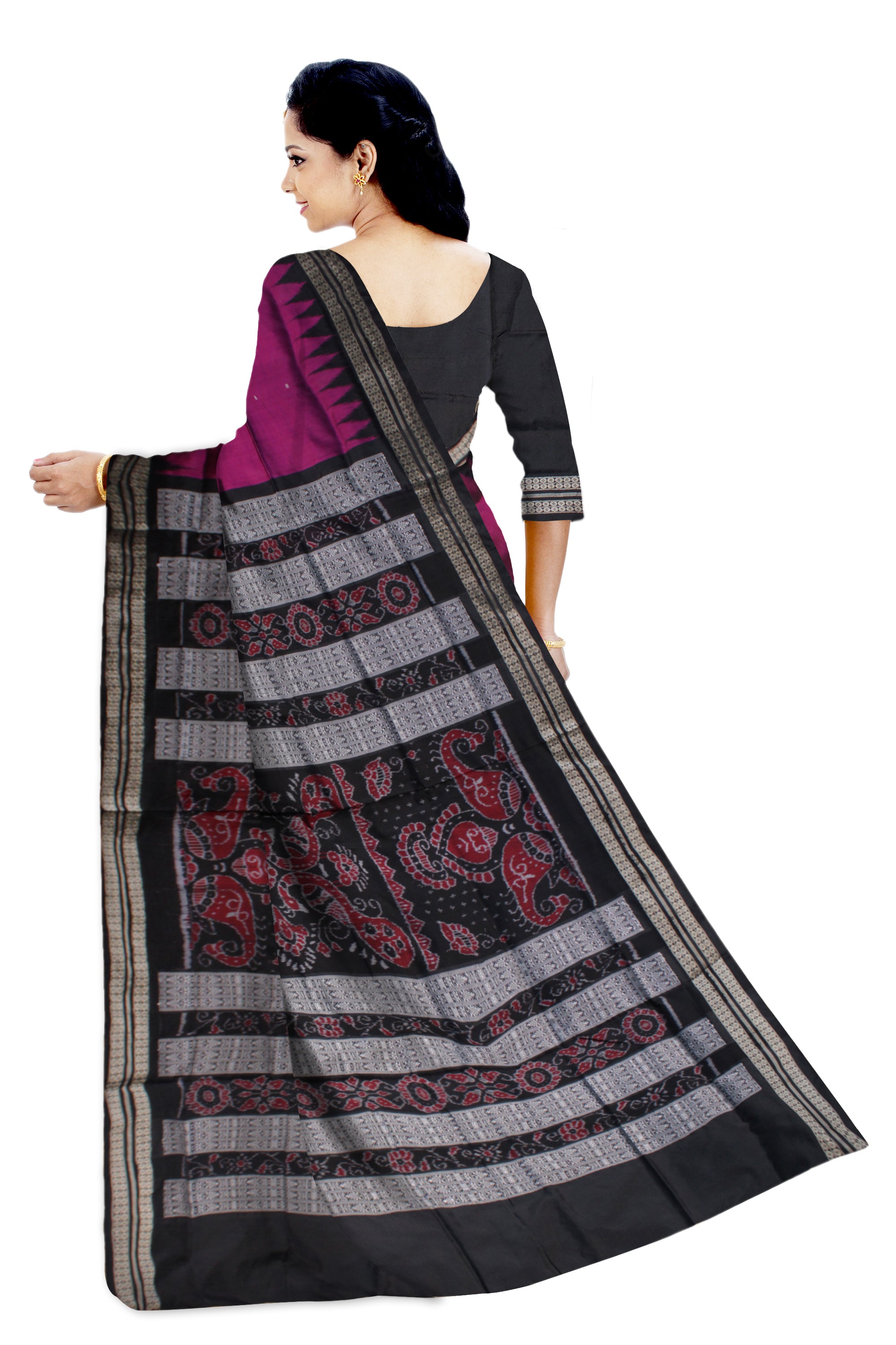 RANI PINK AND BLACK COLOR PLAIN PATA SAREE, WITH MATCHING BLOUSE PIECE. - Koshali Arts & Crafts Enterprise