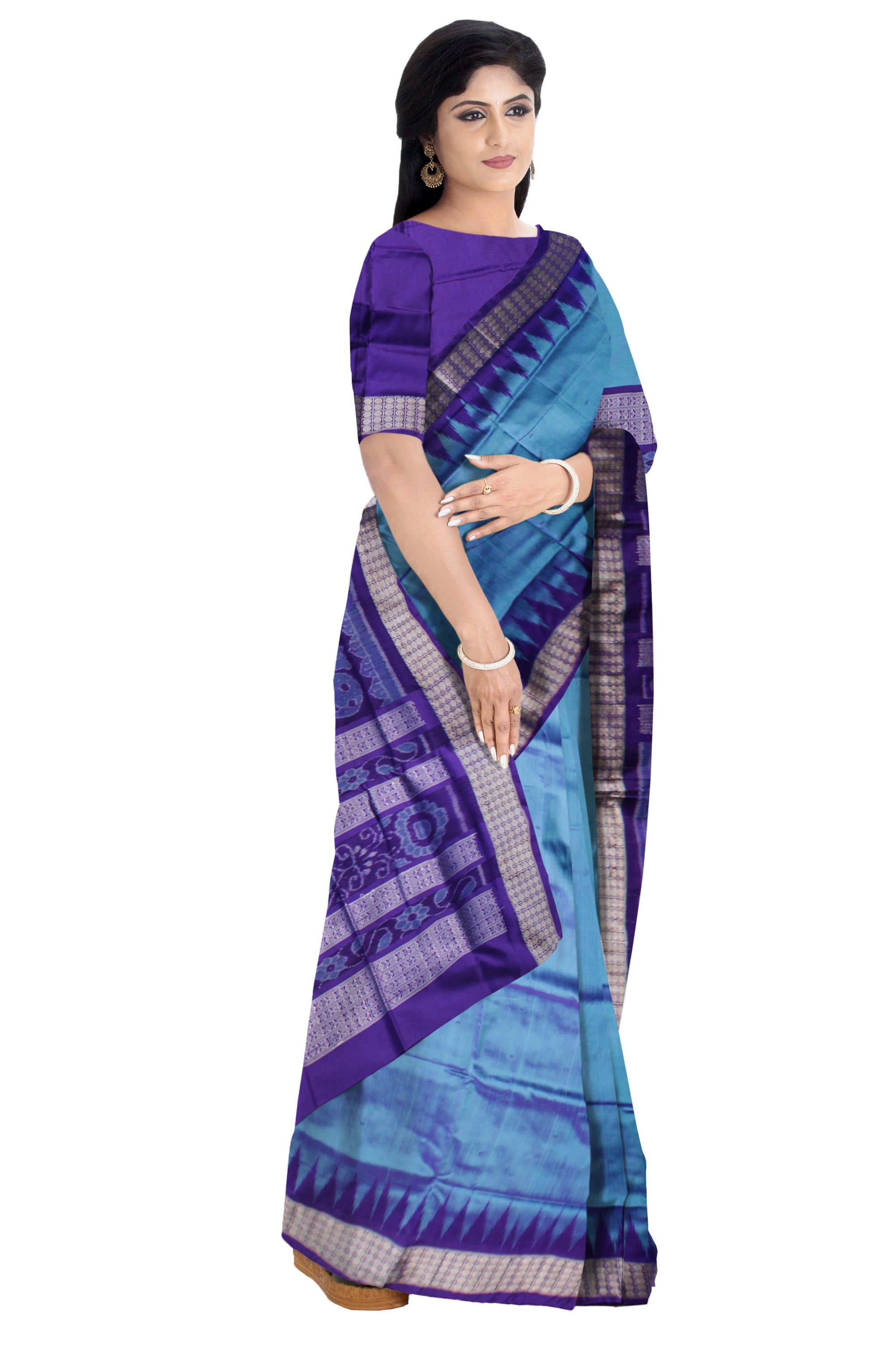 COPPER SULPHATE AND PURPLE COLOR SMALL BOOTY PATTERN PLAIN PATA SAREE,WITH BLOUSE PIECE. - Koshali Arts & Crafts Enterprise