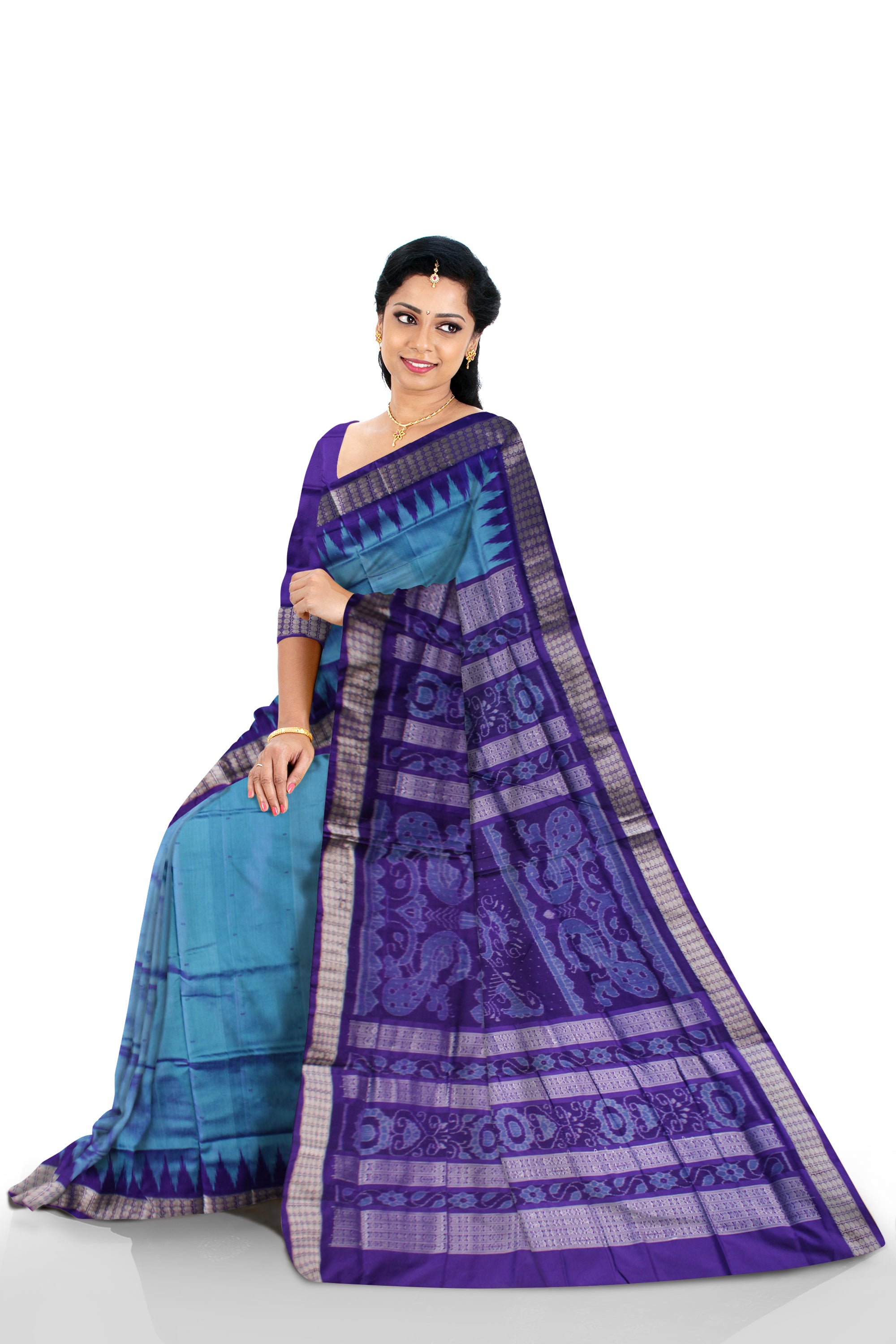COPPER SULPHATE AND PURPLE COLOR SMALL BOOTY PATTERN PLAIN PATA SAREE,WITH BLOUSE PIECE. - Koshali Arts & Crafts Enterprise