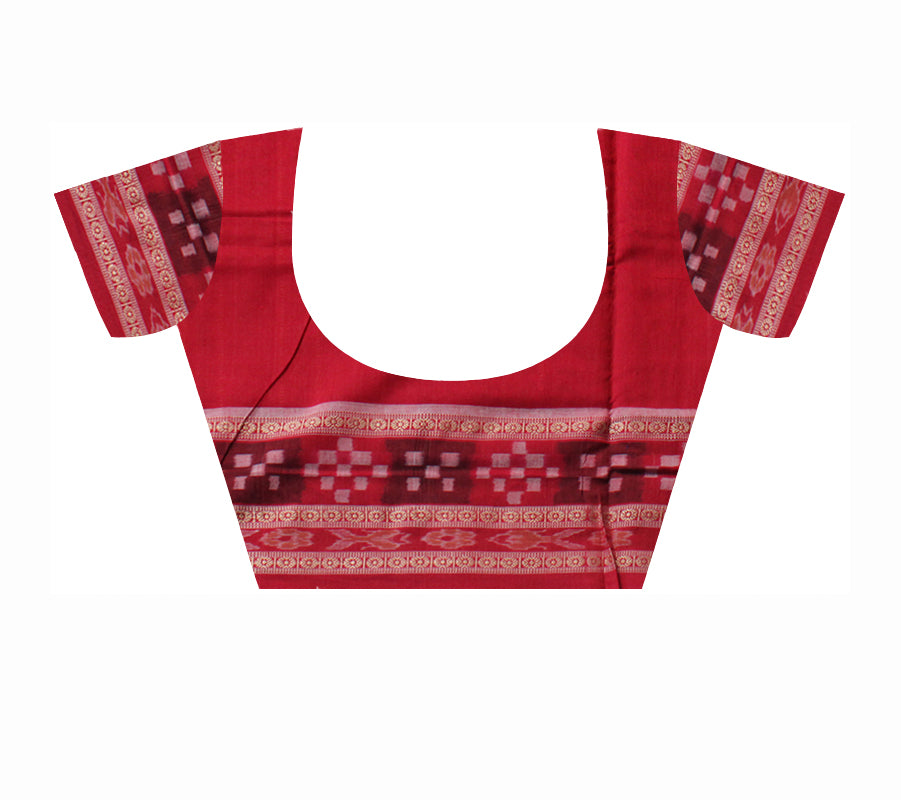 TRADITIONAL VILLAGE WITH SHANKHA PATTERN PURE COTTON SAREE IS BLUE AND RED COLOR BASE,WITH BLOUSE PIECE. - Koshali Arts & Crafts Enterprise