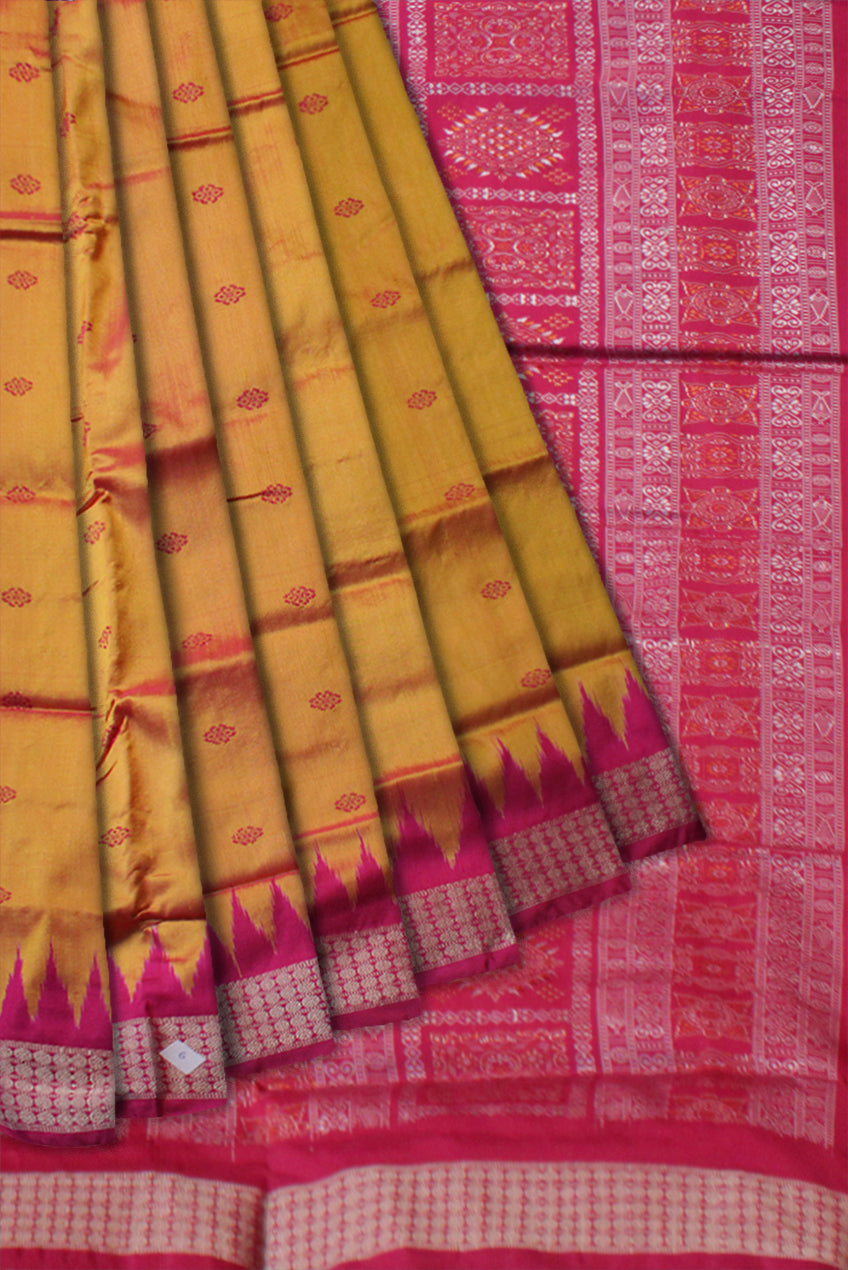 YELLOW AND MAGENTA COLOR PLAIN PATA SAREE,WITH BLOUSE PIECE. - Koshali Arts & Crafts Enterprise