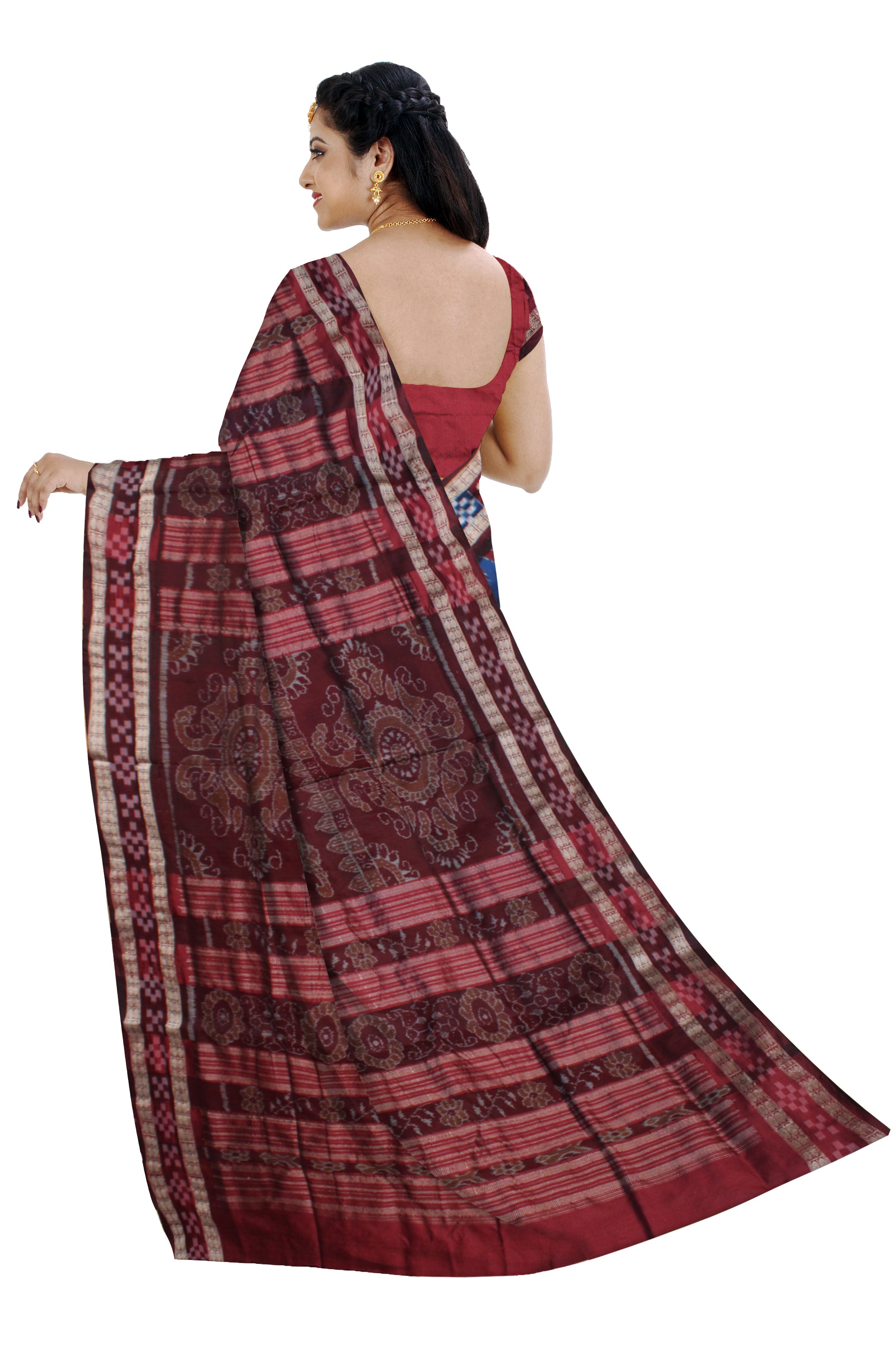 ROYAL BLUE AND MAROON COLOR BORDER PASAPALI PATTERN PATA SAREE,COMES WITH MATCHING BLOUSE PIECE. - Koshali Arts & Crafts Enterprise
