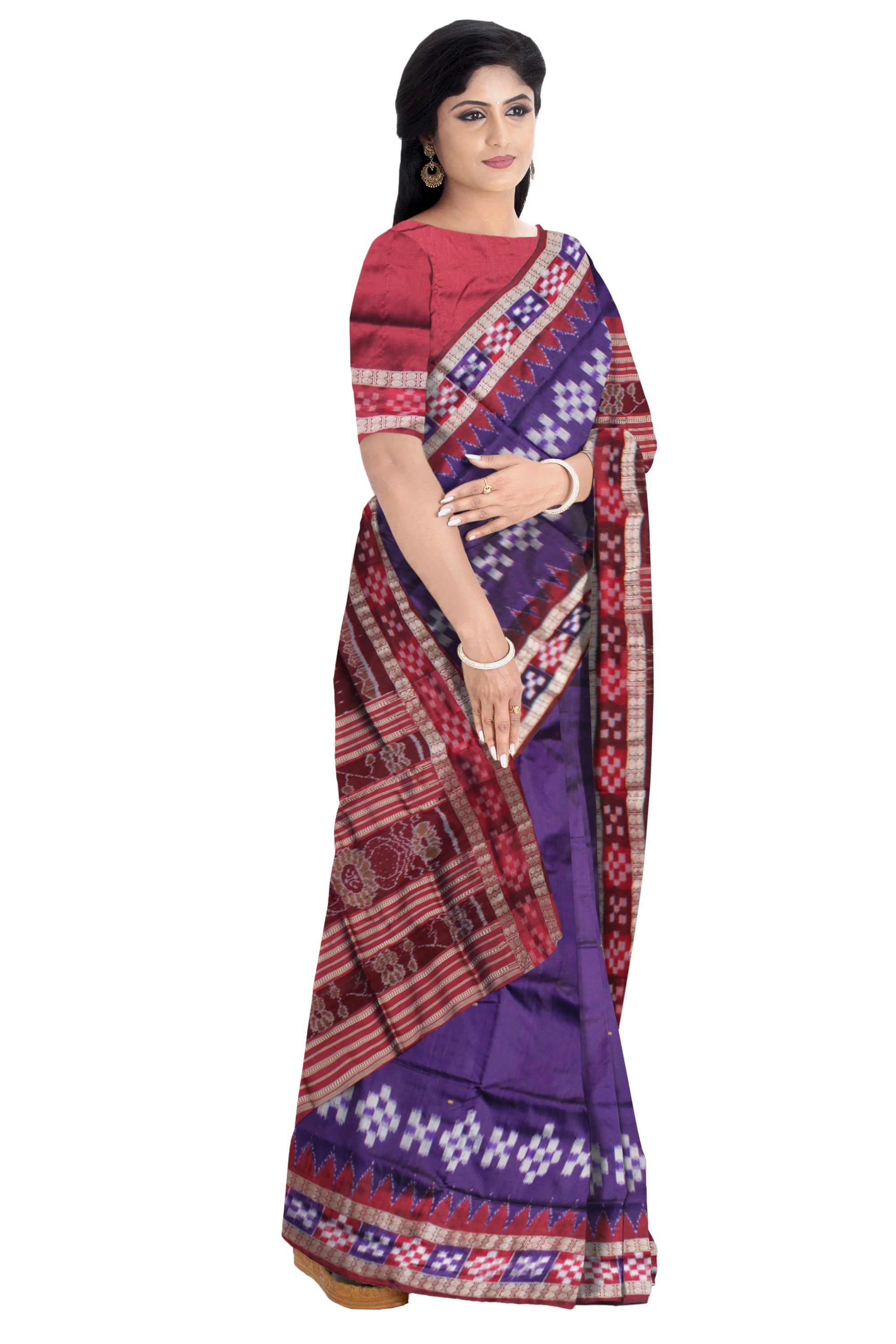PURPLE AND MAROON COLOR DHADI SAPTA DESIGN PATA SAREE,WITH BLOUSE PIECE. - Koshali Arts & Crafts Enterprise