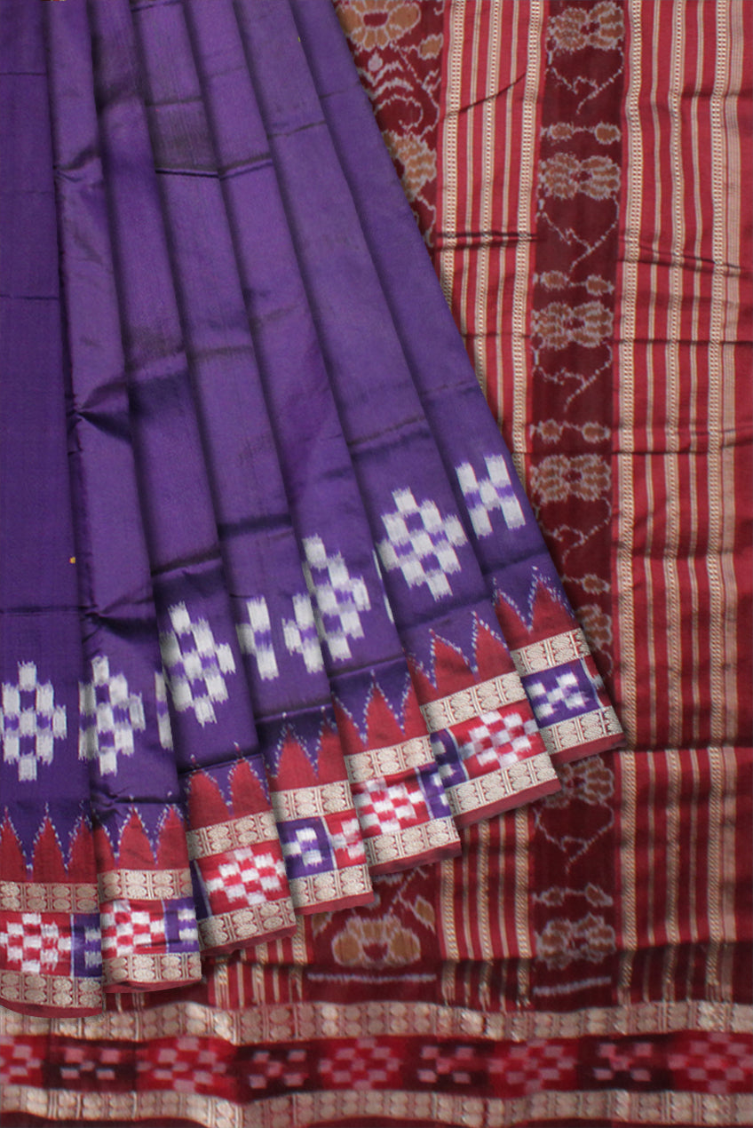 PURPLE AND MAROON COLOR DHADI SAPTA DESIGN PATA SAREE,WITH BLOUSE PIECE. - Koshali Arts & Crafts Enterprise