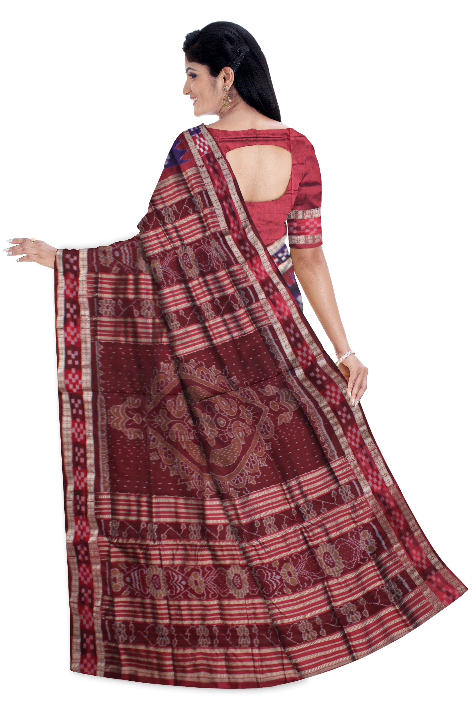 PURPLE AND MAROON COLOR DHADI SAPTA DESIGN PATA SAREE,WITH BLOUSE PIECE. - Koshali Arts & Crafts Enterprise