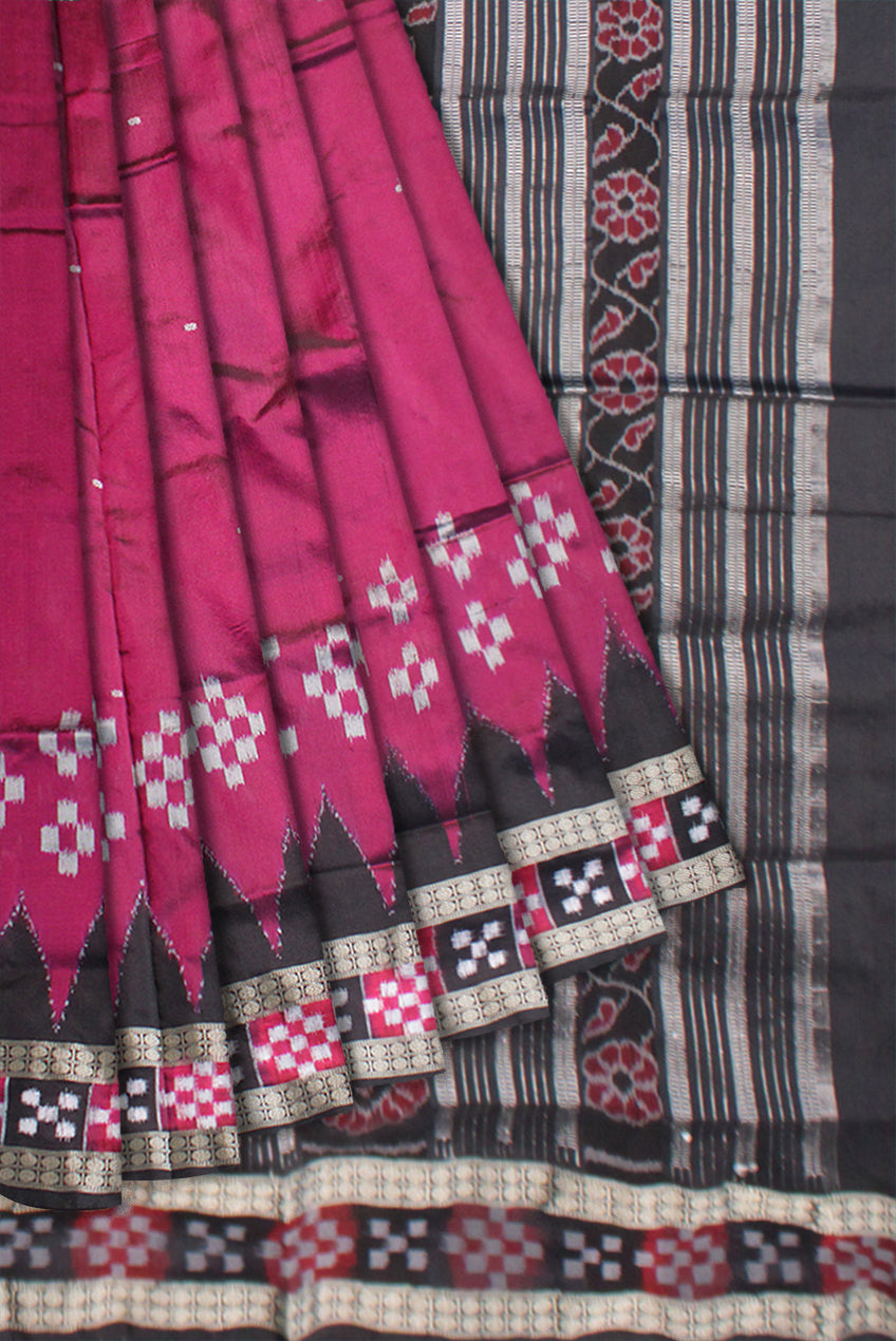 TRADITIONAL LOOK RANI PINK AND BLACK COLOR DESIGN DHADI SAPTA , COMES WITH MATCHING BLOUSE PIECE. - Koshali Arts & Crafts Enterprise
