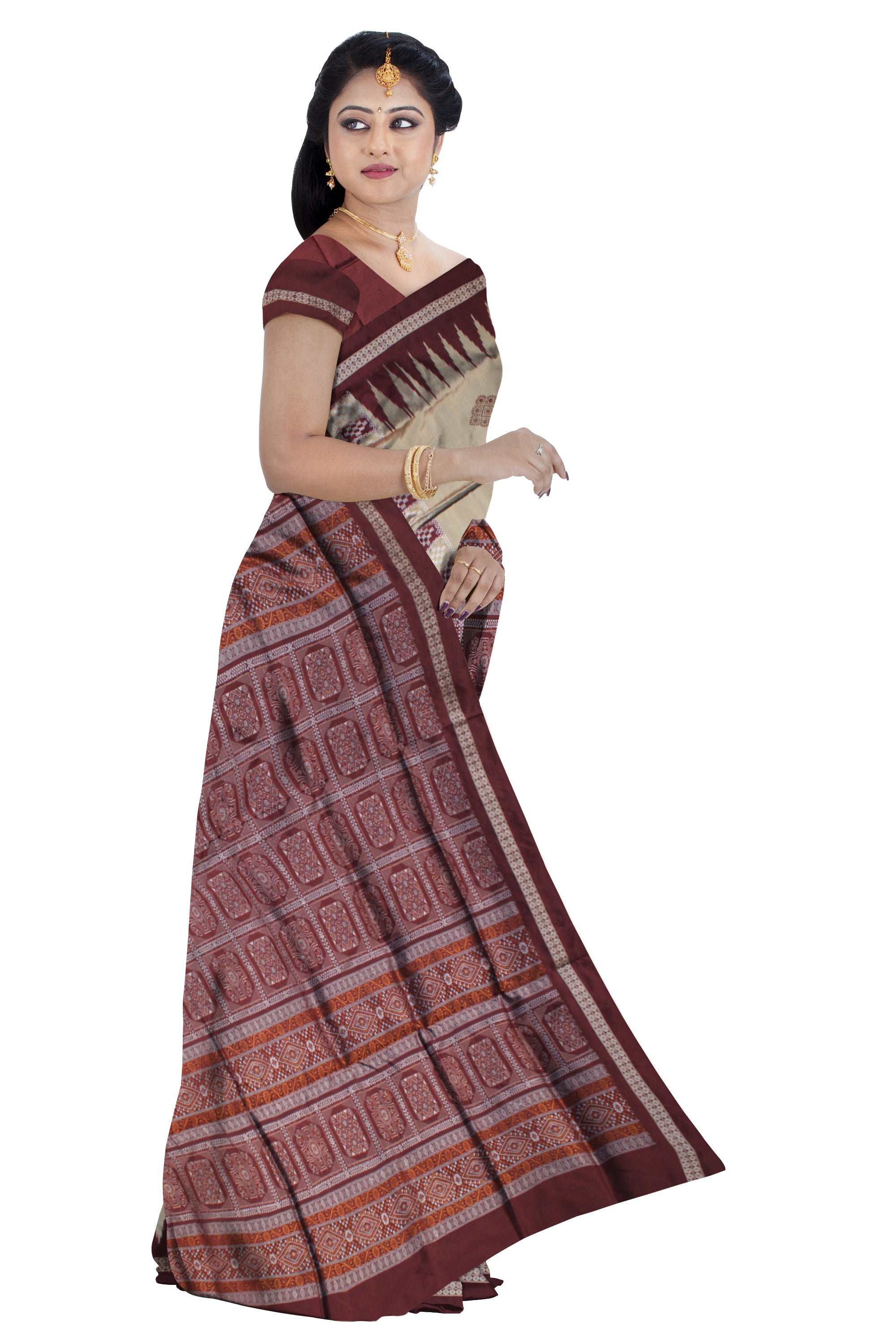 DARK PEACH AND COFFEE COLOR CHANDUA  PATA SAREE, WITH BLOUSE PIECE. - Koshali Arts & Crafts Enterprise