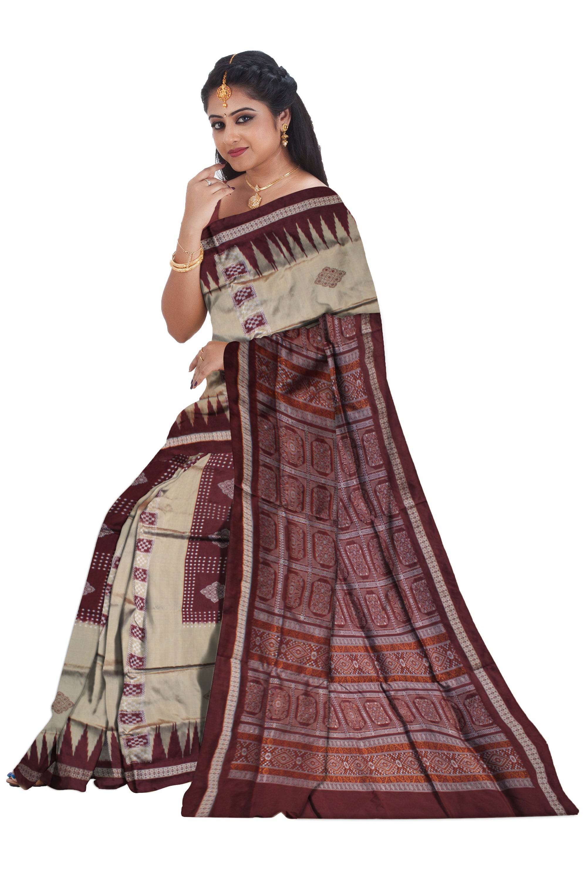 DARK PEACH AND COFFEE COLOR CHANDUA  PATA SAREE, WITH BLOUSE PIECE. - Koshali Arts & Crafts Enterprise