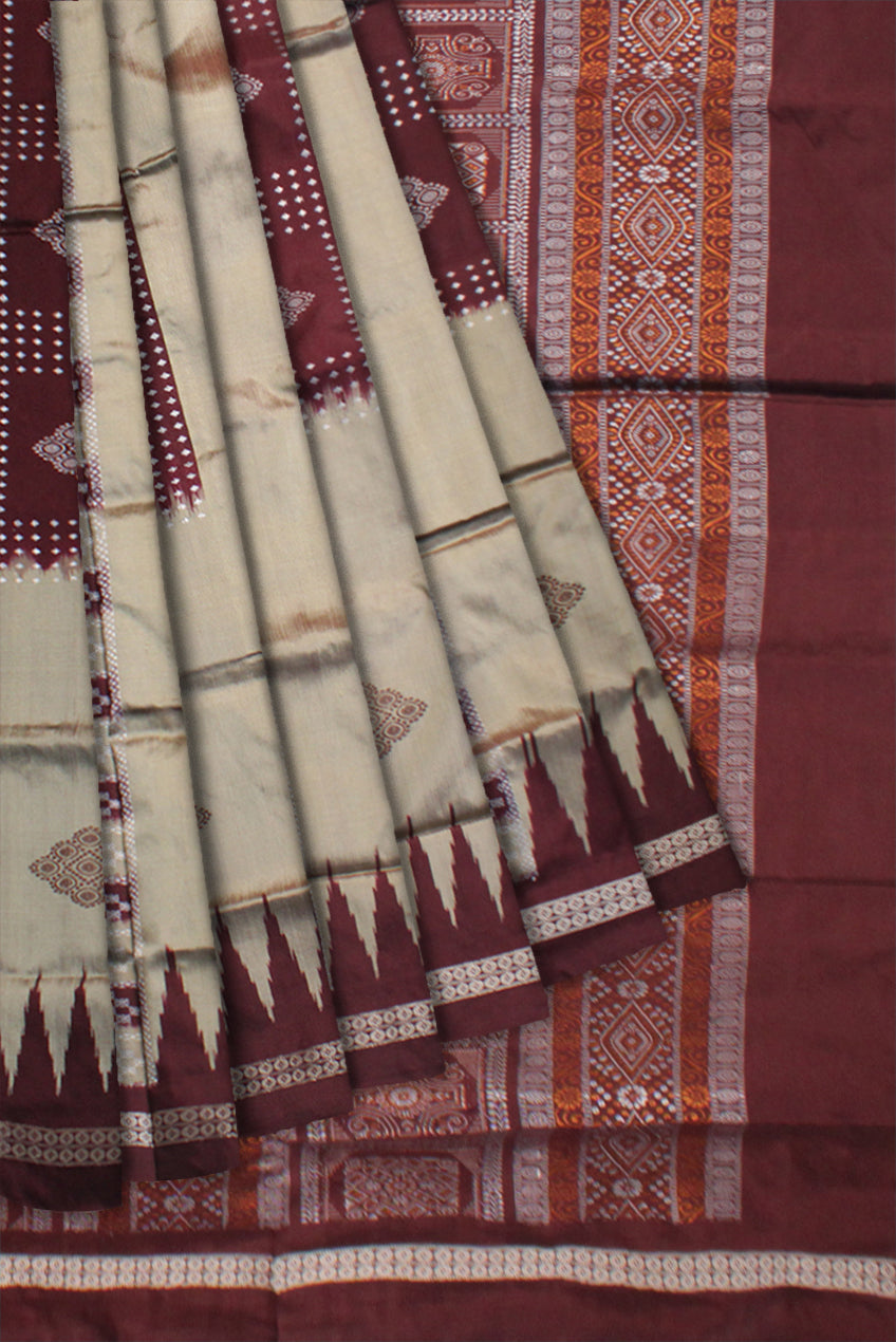 DARK PEACH AND COFFEE COLOR CHANDUA  PATA SAREE, WITH BLOUSE PIECE. - Koshali Arts & Crafts Enterprise