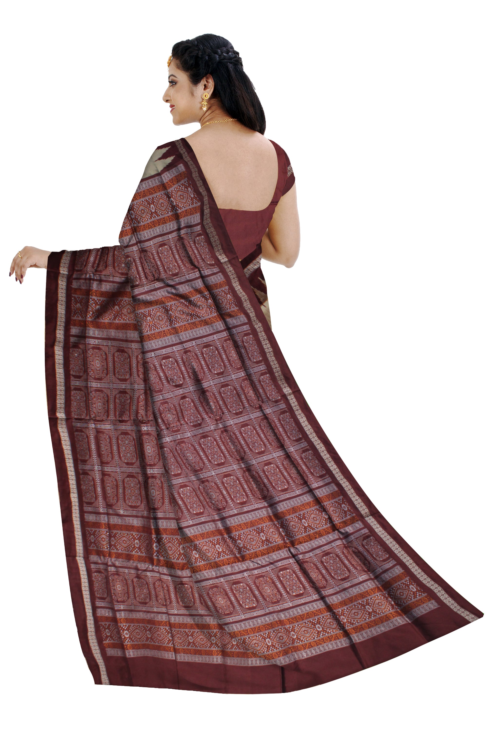 DARK PEACH AND COFFEE COLOR CHANDUA  PATA SAREE, WITH BLOUSE PIECE. - Koshali Arts & Crafts Enterprise