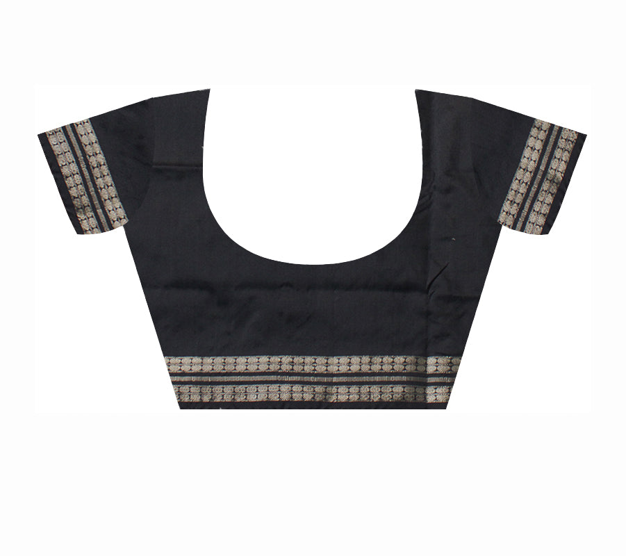 PALLU DOLL PATTERN GREEN AND BLACK COLOR PLAIN PATA SAREE, COMES WITH MATCHING BLOUSE PIECE. - Koshali Arts & Crafts Enterprise