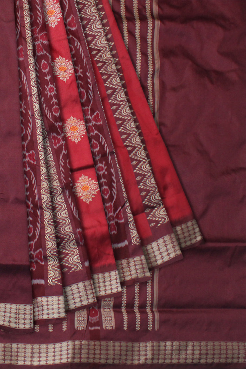 HALF BODY DESIGN PATLI PATA SAREE IS MAROON AND COFFEE COLOR BASE,COMES WITH MATCHING BLOUSE PIECE. - Koshali Arts & Crafts Enterprise