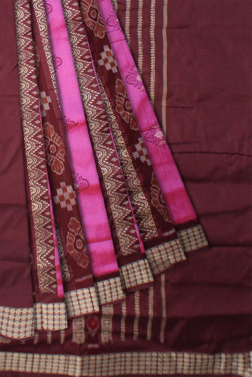 PASAPALI WITH BOMKEI DESIGN PATLI PATA SAREE IS PINK AND COFFEE COLOR BASE,WITH BLOUSE PIECE. - Koshali Arts & Crafts Enterprise