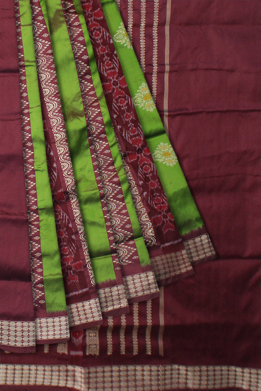 GREEN AND COFFEE COLOR PATLI PATA SAREE, WITH BLOUSE PIECE. - Koshali Arts & Crafts Enterprise