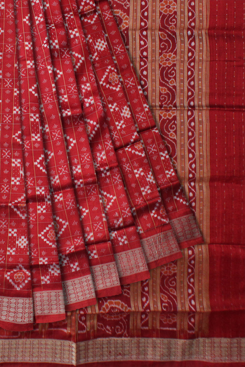 FULL BODY SMALL PASAPALI PATTERN PURE SILK SAREE IS MAROON COLOR,WITH BLOUSE PIECE. - Koshali Arts & Crafts Enterprise
