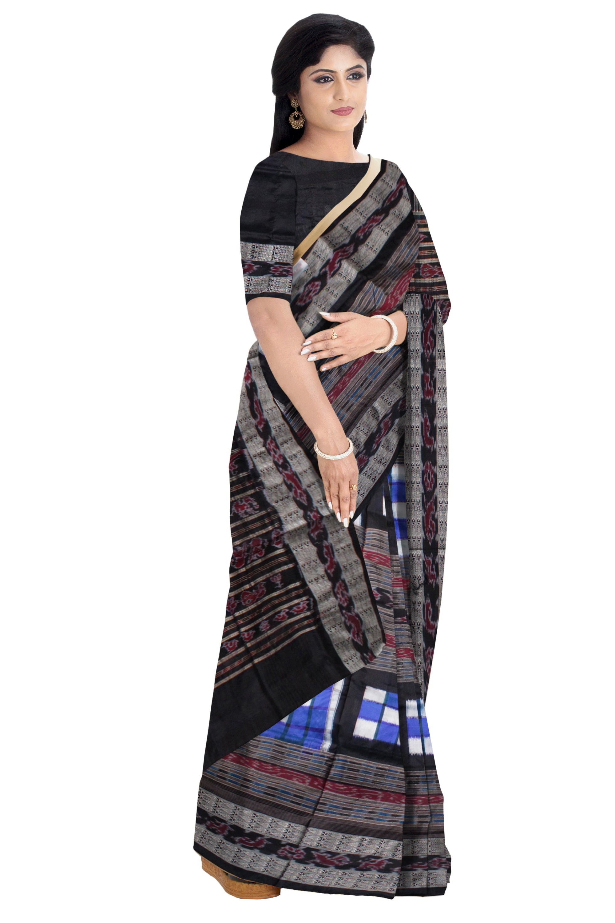 BLUE AND BLACK COLOR BICHITRAPURI PURE SILK SAREE, WITH MATCHING BLOUSE PIECE. - Koshali Arts & Crafts Enterprise
