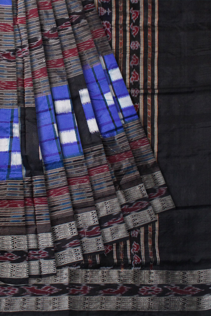 BLUE AND BLACK COLOR BICHITRAPURI PURE SILK SAREE, WITH MATCHING BLOUSE PIECE. - Koshali Arts & Crafts Enterprise